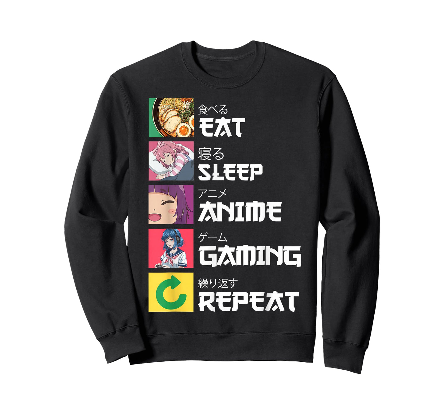 Japan Boba Manga Kawaii Cool Gamer Japanese Eat Sleep Anime Gaming Repeat Unisex-Youth T-Shirt Black Small Anime T-Shirt