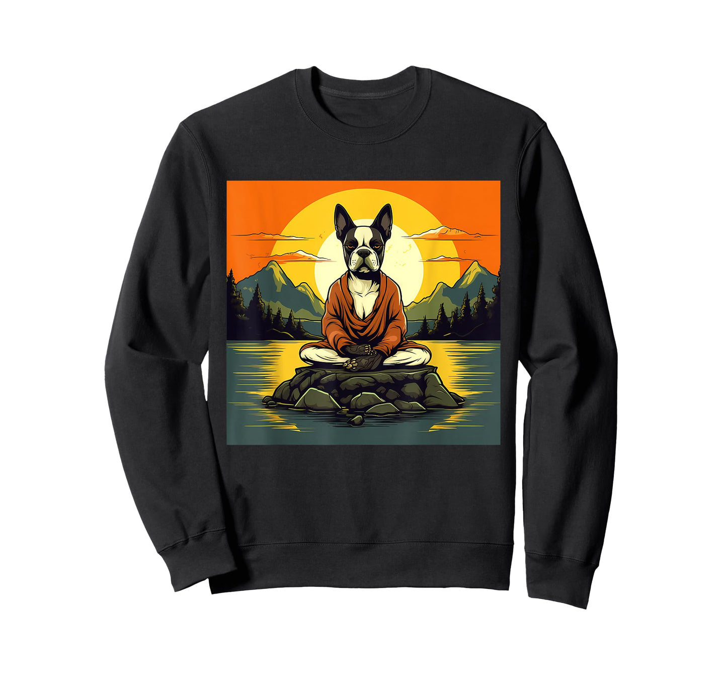 Boston Terrier Dog Meditation Yoga Men Women Kids T-Shirt