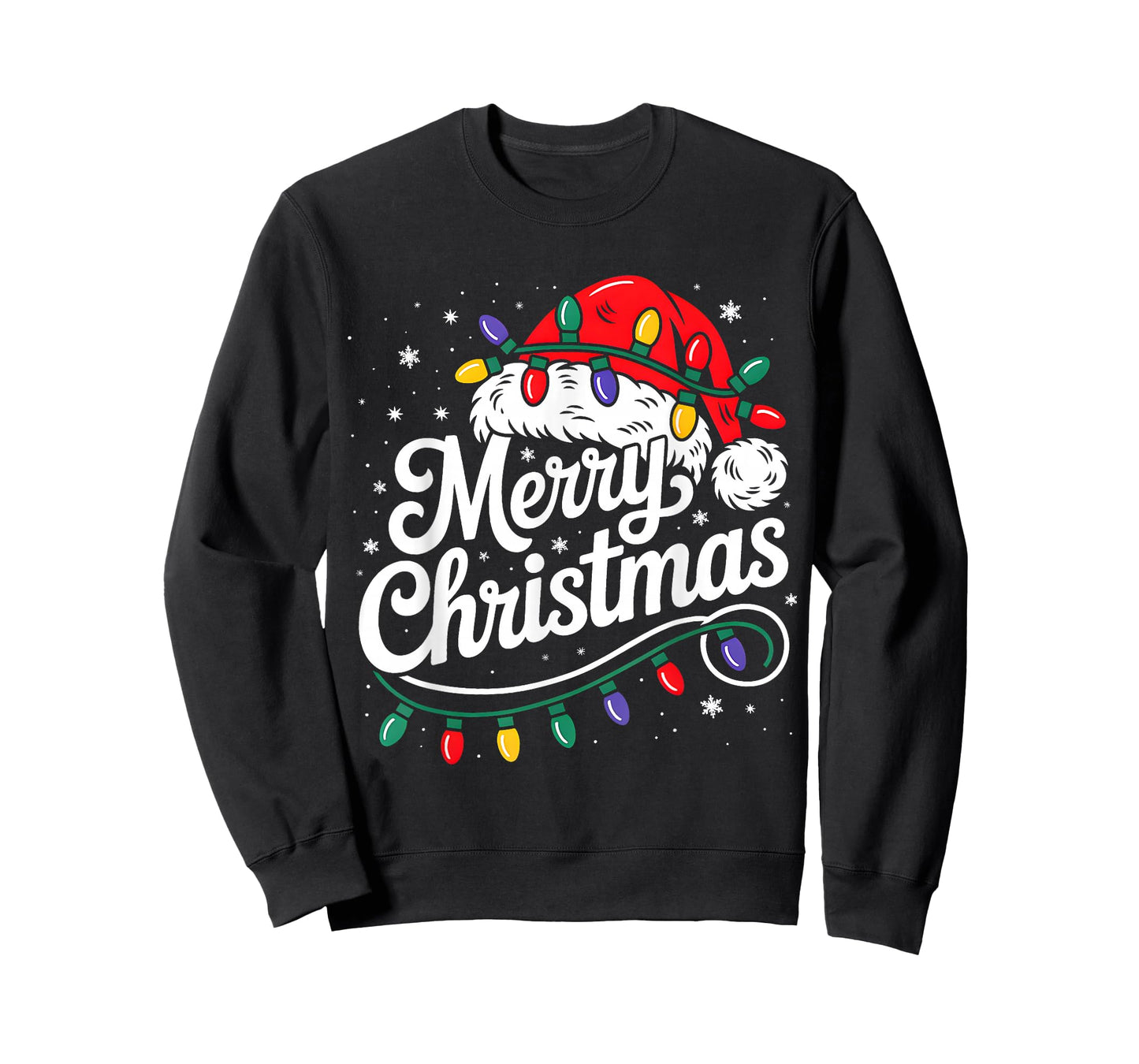 Merry Christmas Lights Red Santa Hat Xmas Family Men Women T-Shirt