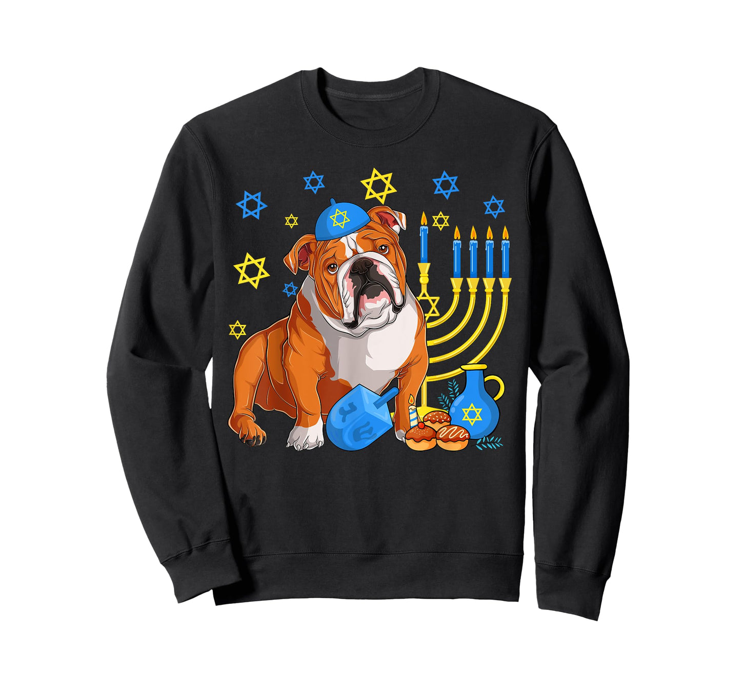 Jewish English Bulldog Dog Kippah Menorah Hanukkah Pajama T-Shirt