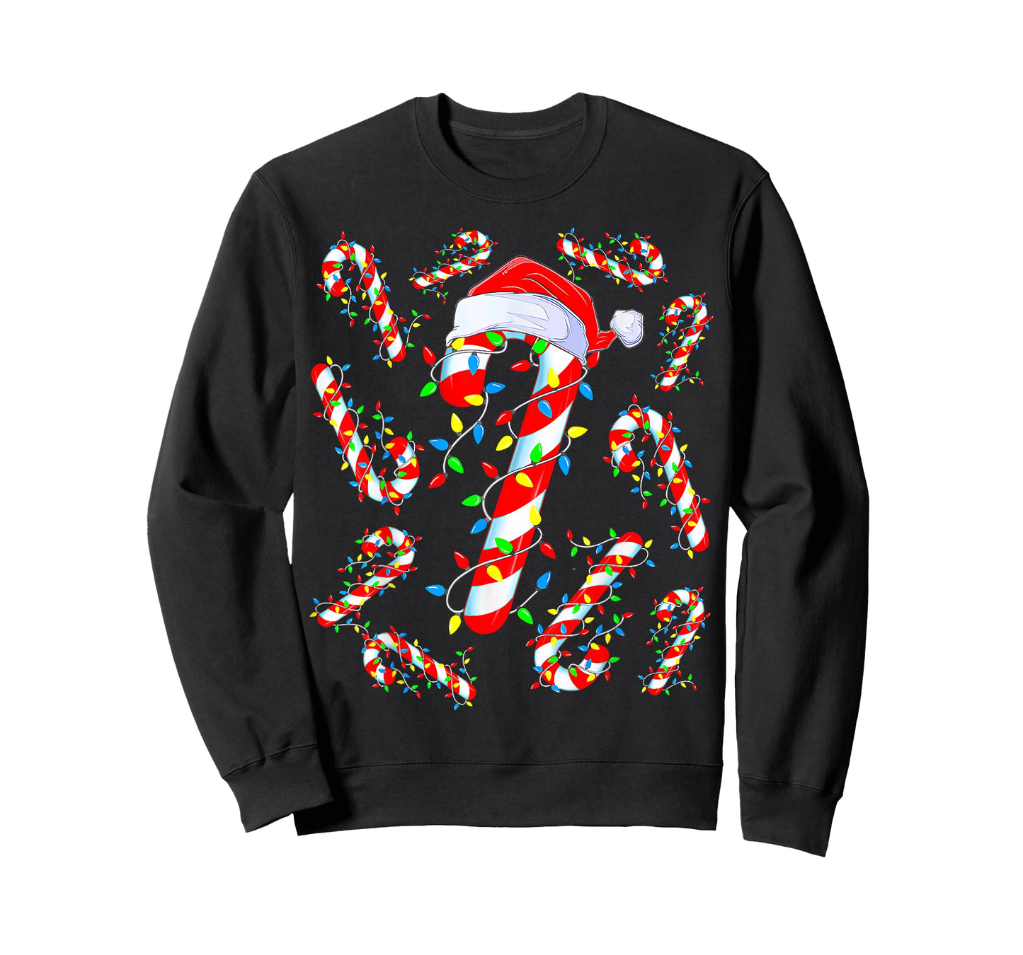 Red And White Candy Cane Santa Christmas Funny Xmas Lights T-Shirt