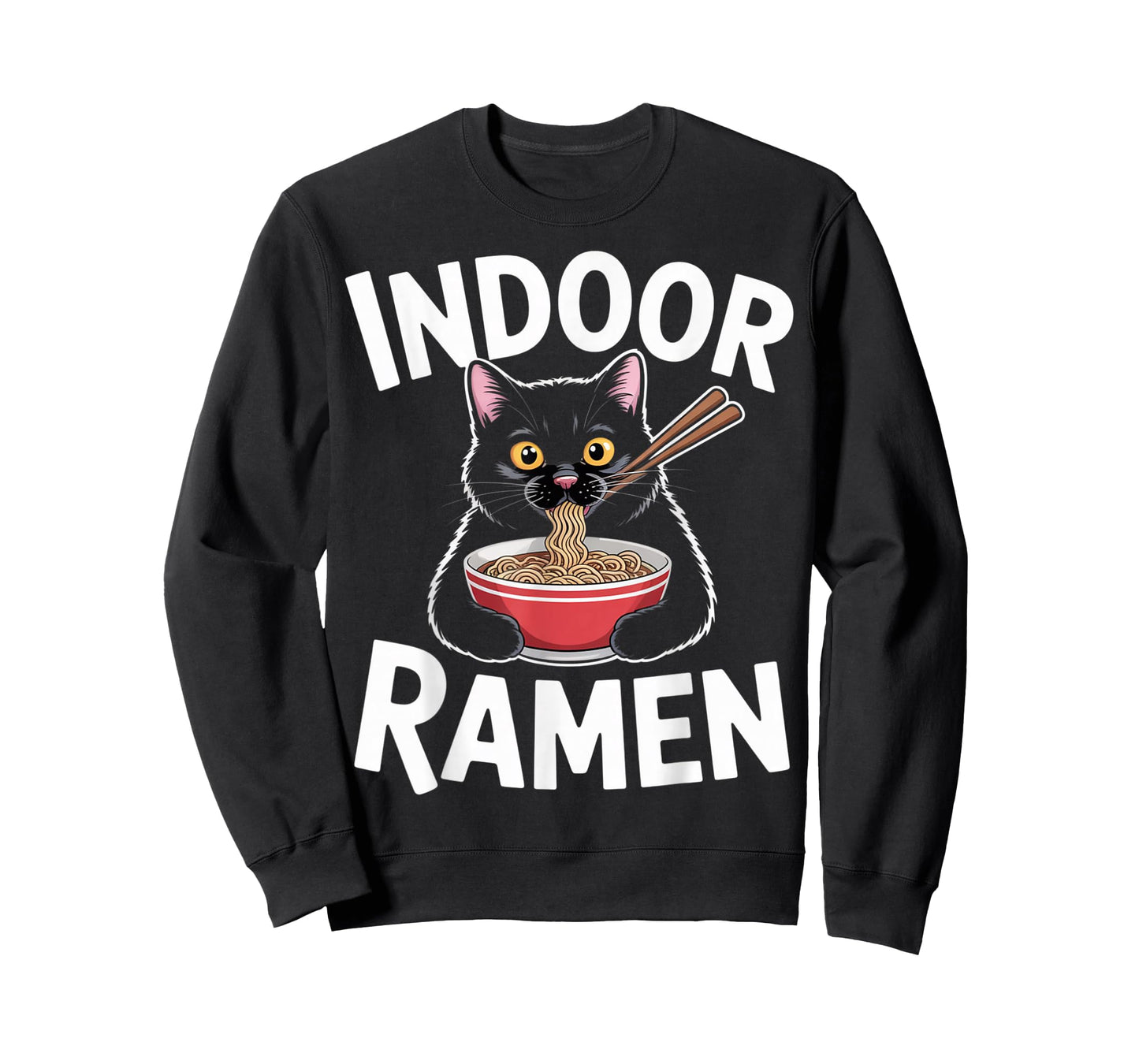Indoor Ramen Cute Black Cat with Chopsticks Bowl T-Shirt
