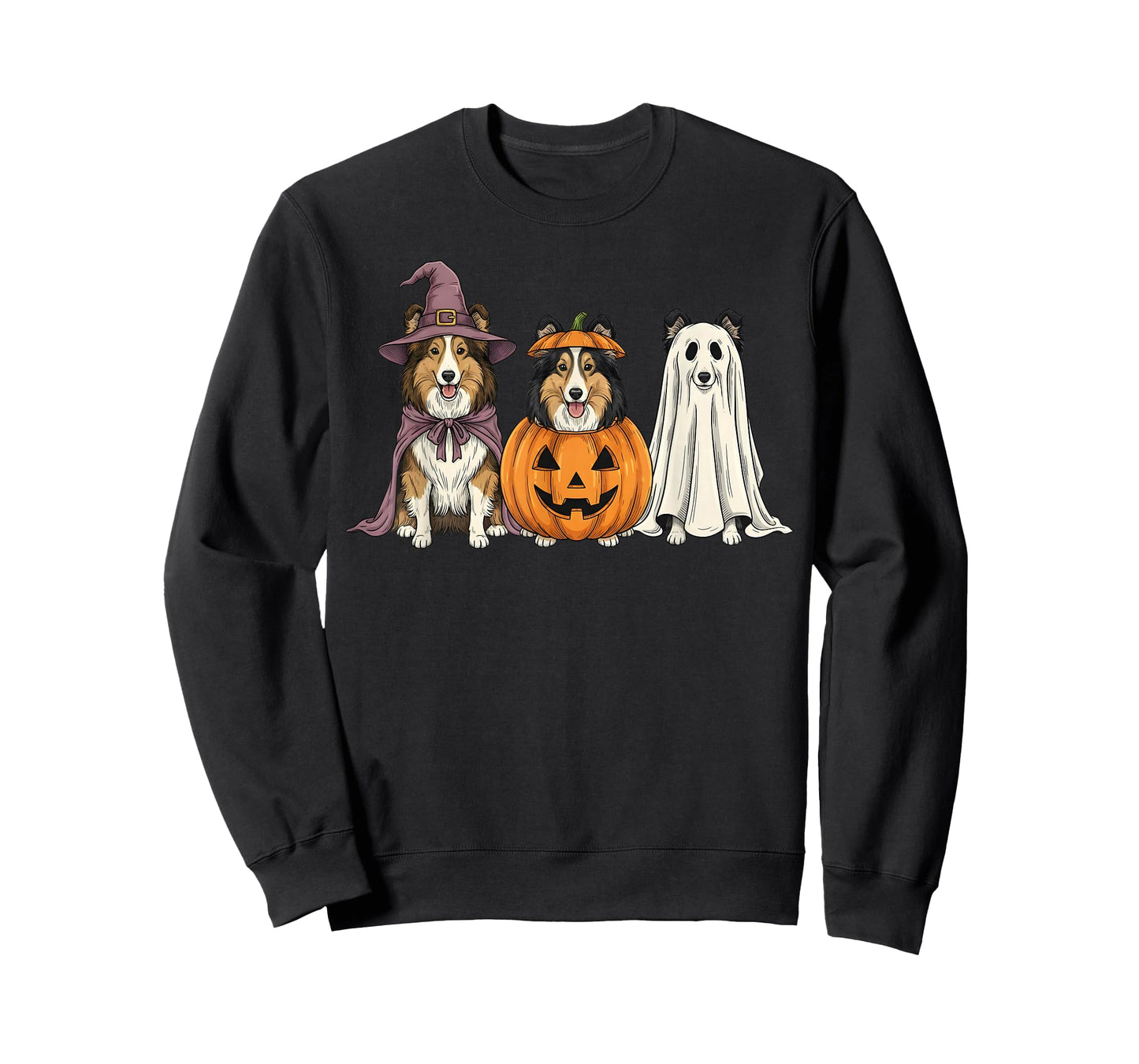 Spooky Ghost Shetland Sheepdog Pumpkin Halloween Dog Lover T-Shirt