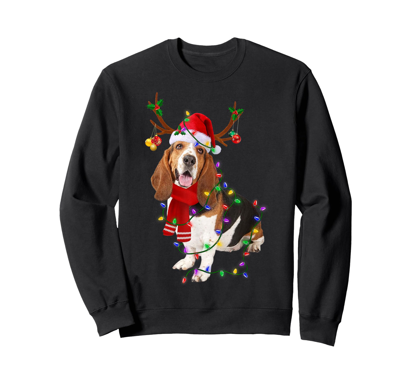 Basset Hound Christmas Lights Xmas Matching Family Dog Lover T-Shirt for Men Women Kids