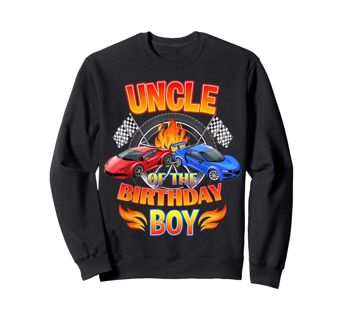 Uncle of The Birthday Boy Fire Race Supercar Party Black T-Shirt