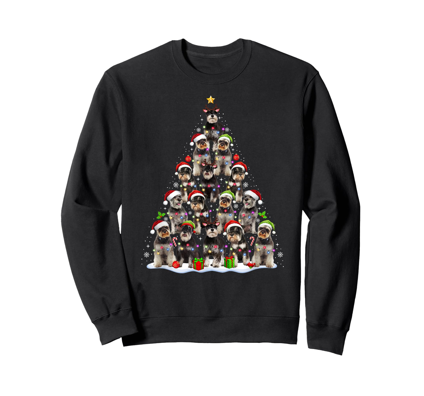 Schnauzer Dog Christmas Tree Lights Funny Xmas Dog Lover T-Shirt