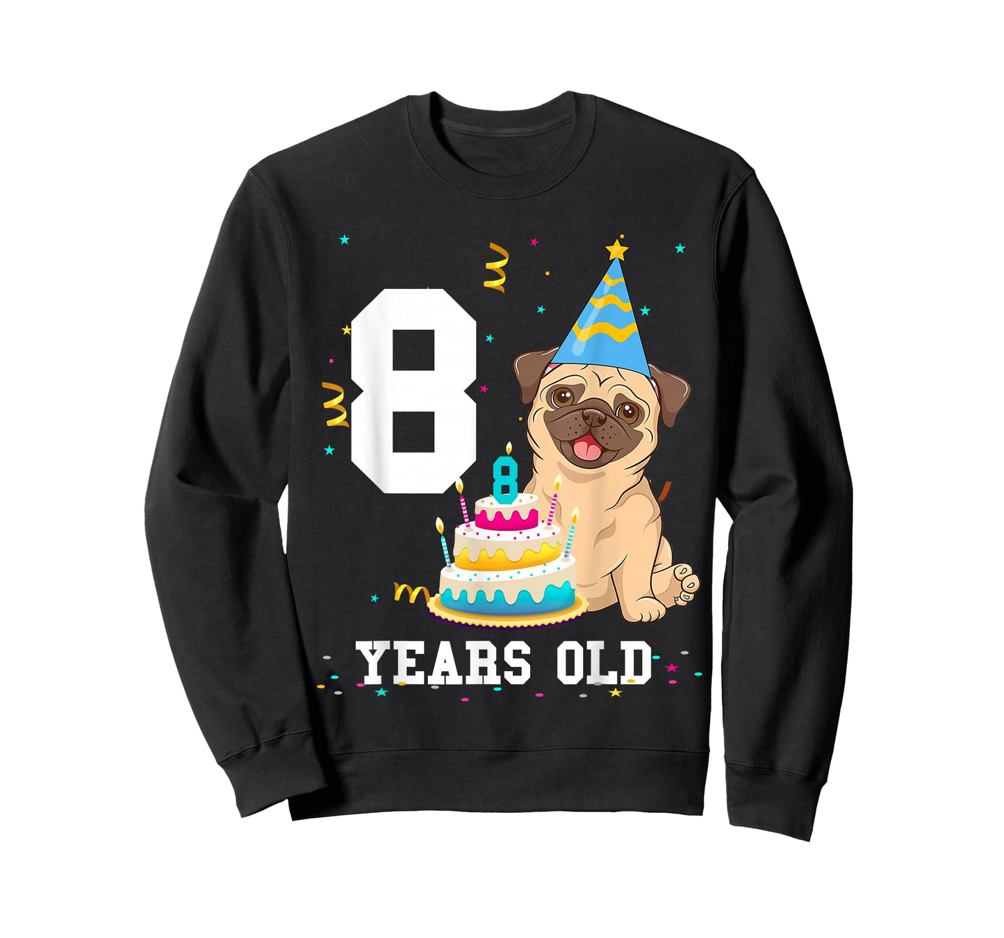 8 Years Old Birthday Pug Dog Lover Party Kids Boys Girls T-Shirt