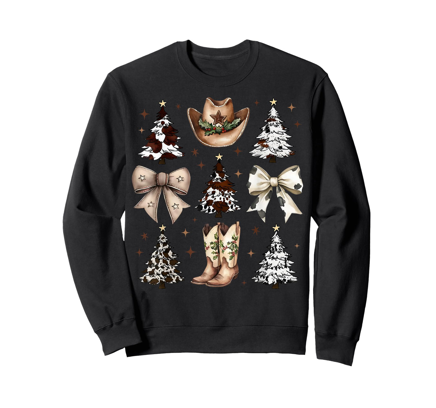 Western Country Cowboy Boots Hat Christmas Trees Cow Bows T-Shirt