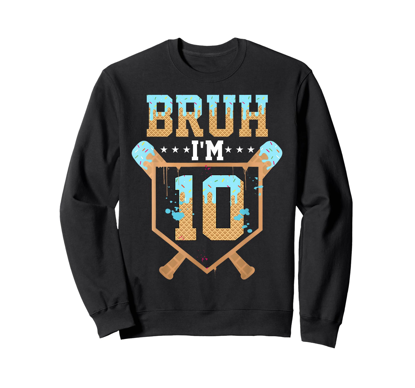 Bruh 10th Birthday Boy Baseball Ice Cream Drip 10 Year Old T-Shirt