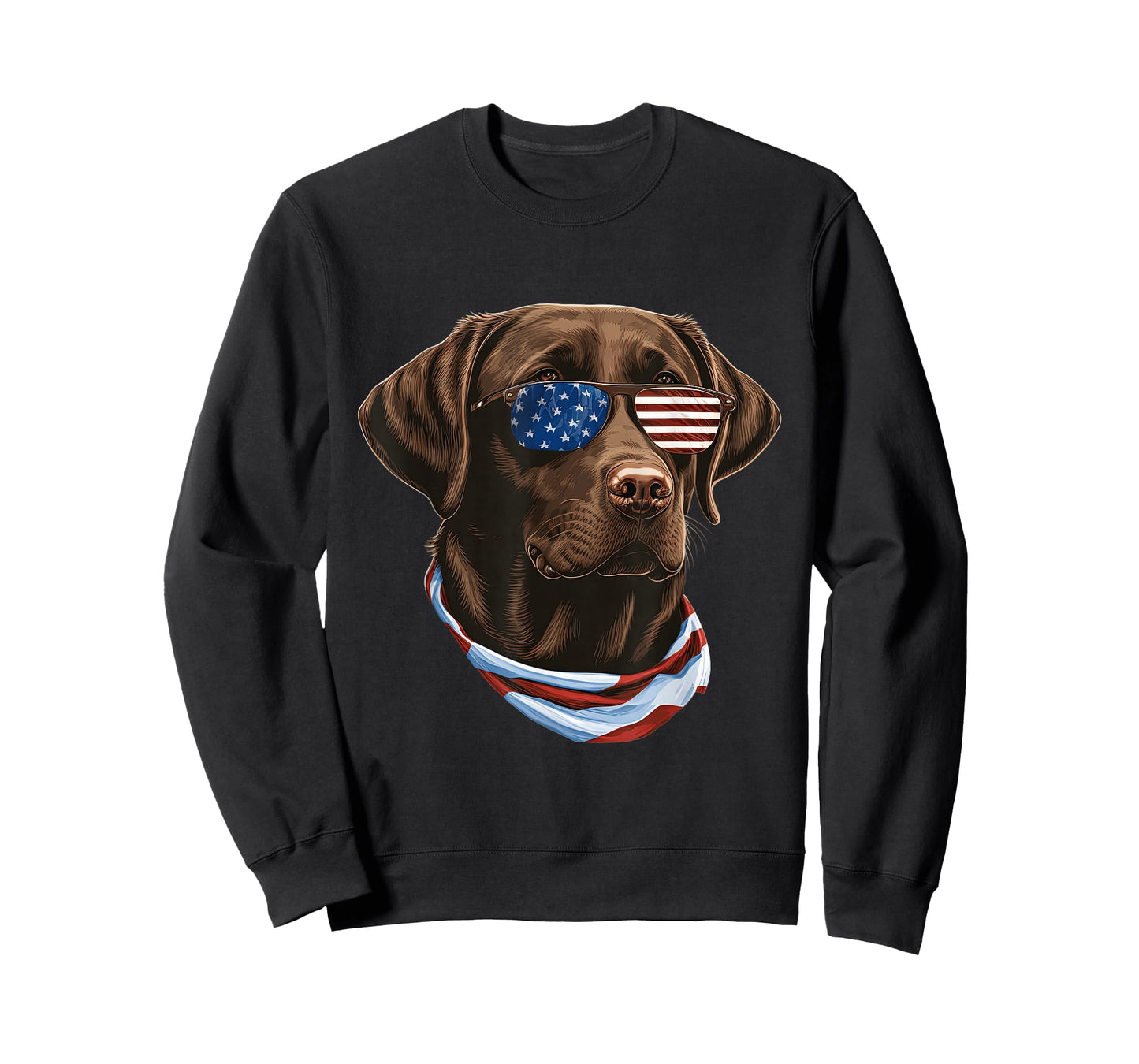 Chocolate Labrador With USA Sunglasses And Flag T-Shirt