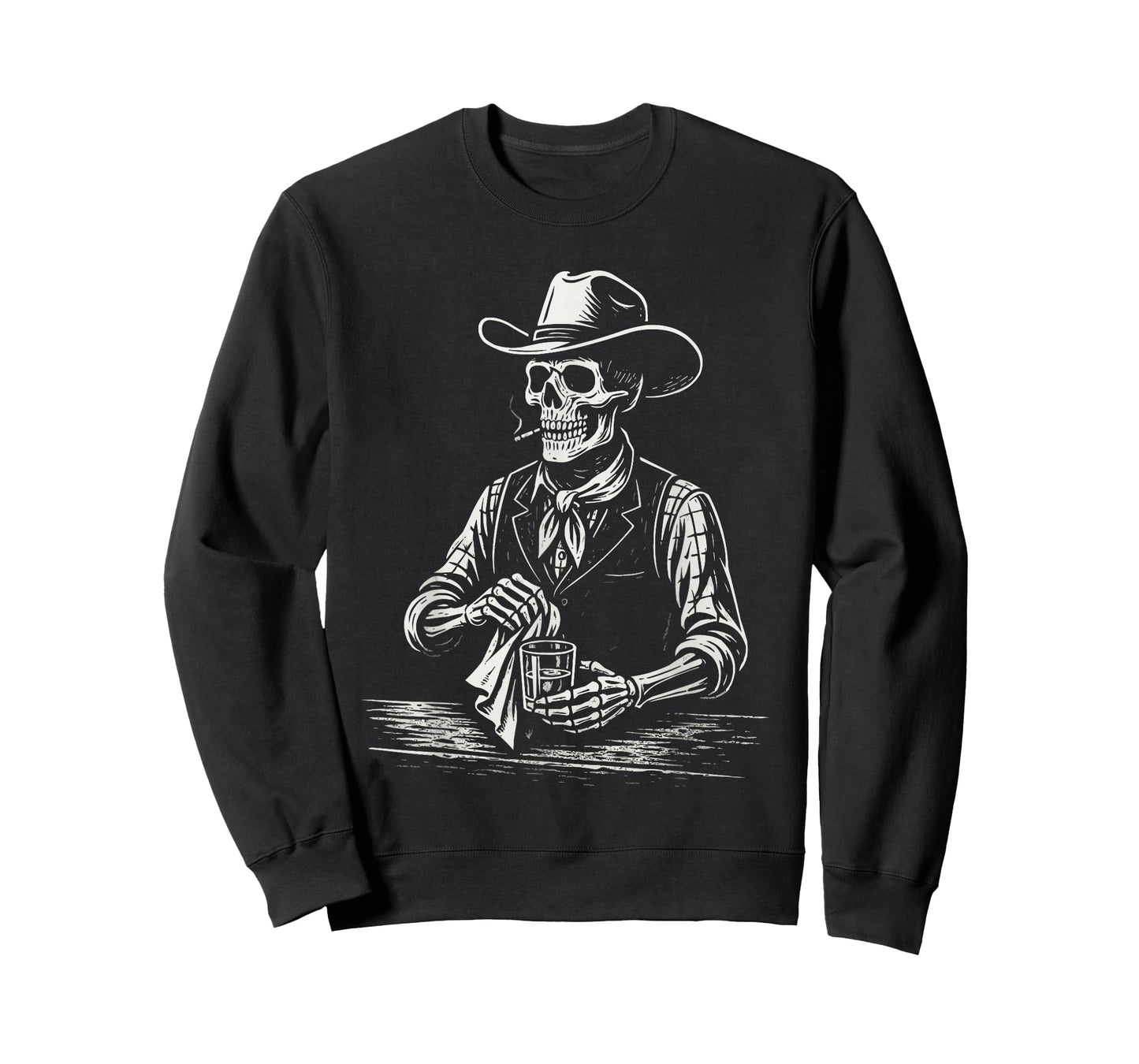 Vintage Skeleton Smoking Cowboy Bartender Western Gothic T-Shirt