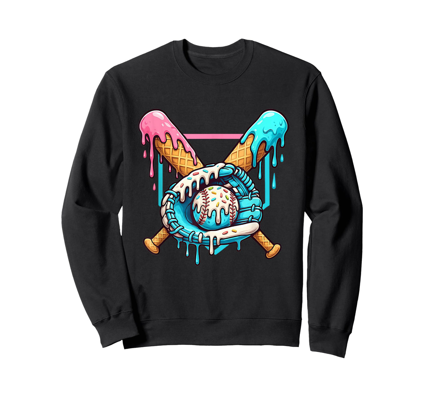 Dripping Ice Cream Baseball Glove – Funny Sprinkles Design T-Shirt