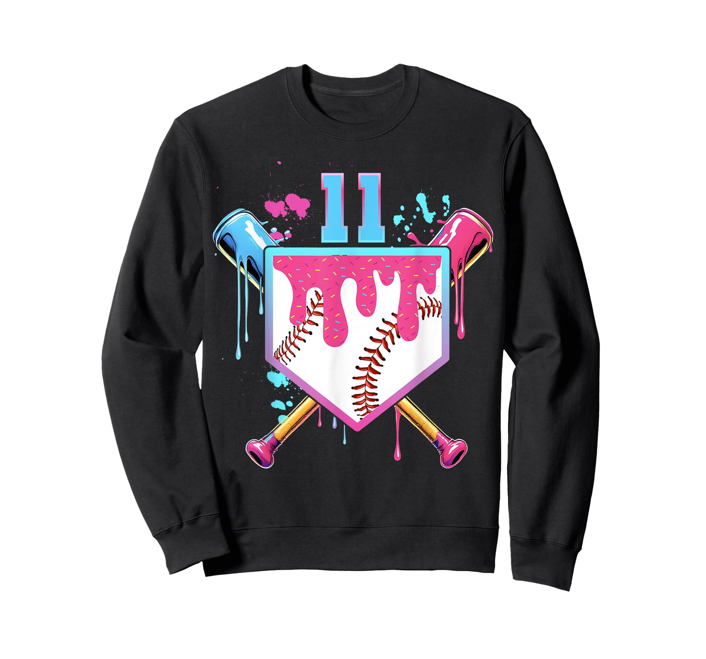Baseball 11 Year Old Ice Cream Drip 11th Birthday Number 11 T-Shirt