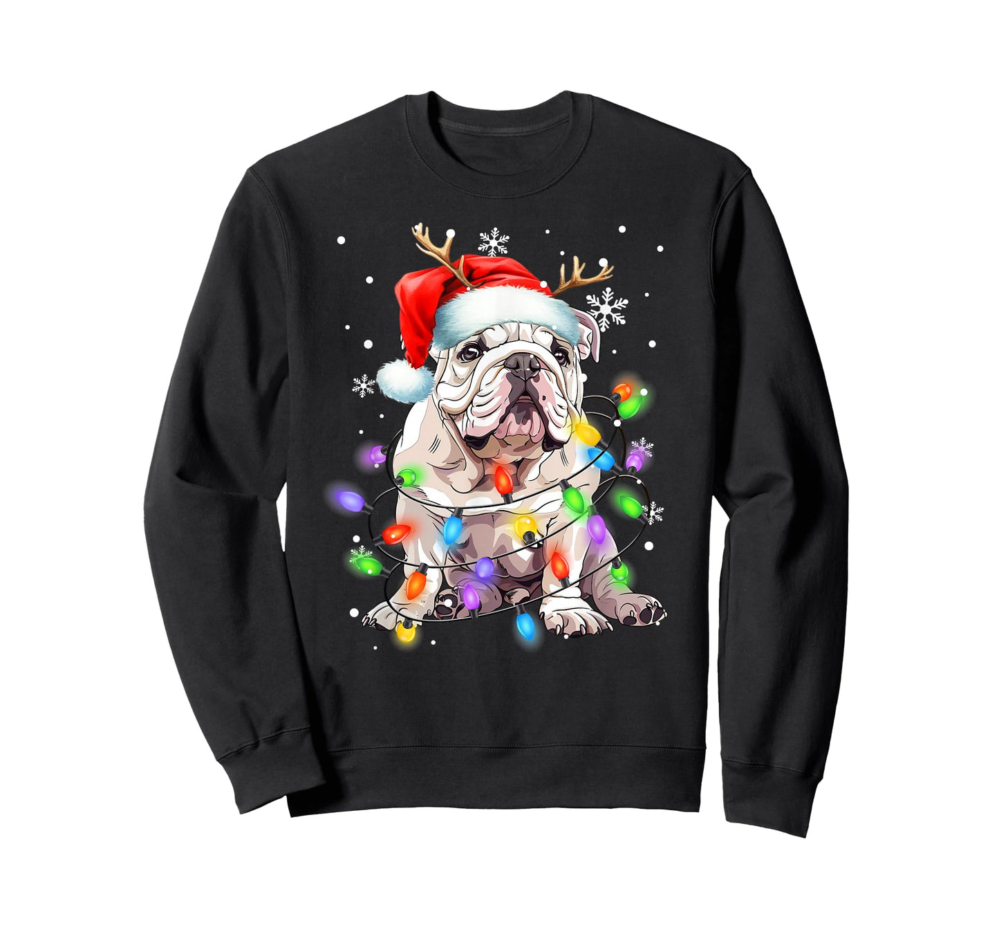 English Bulldog Dog Christmas Sweater Pet Xmas Lights T-Shirt