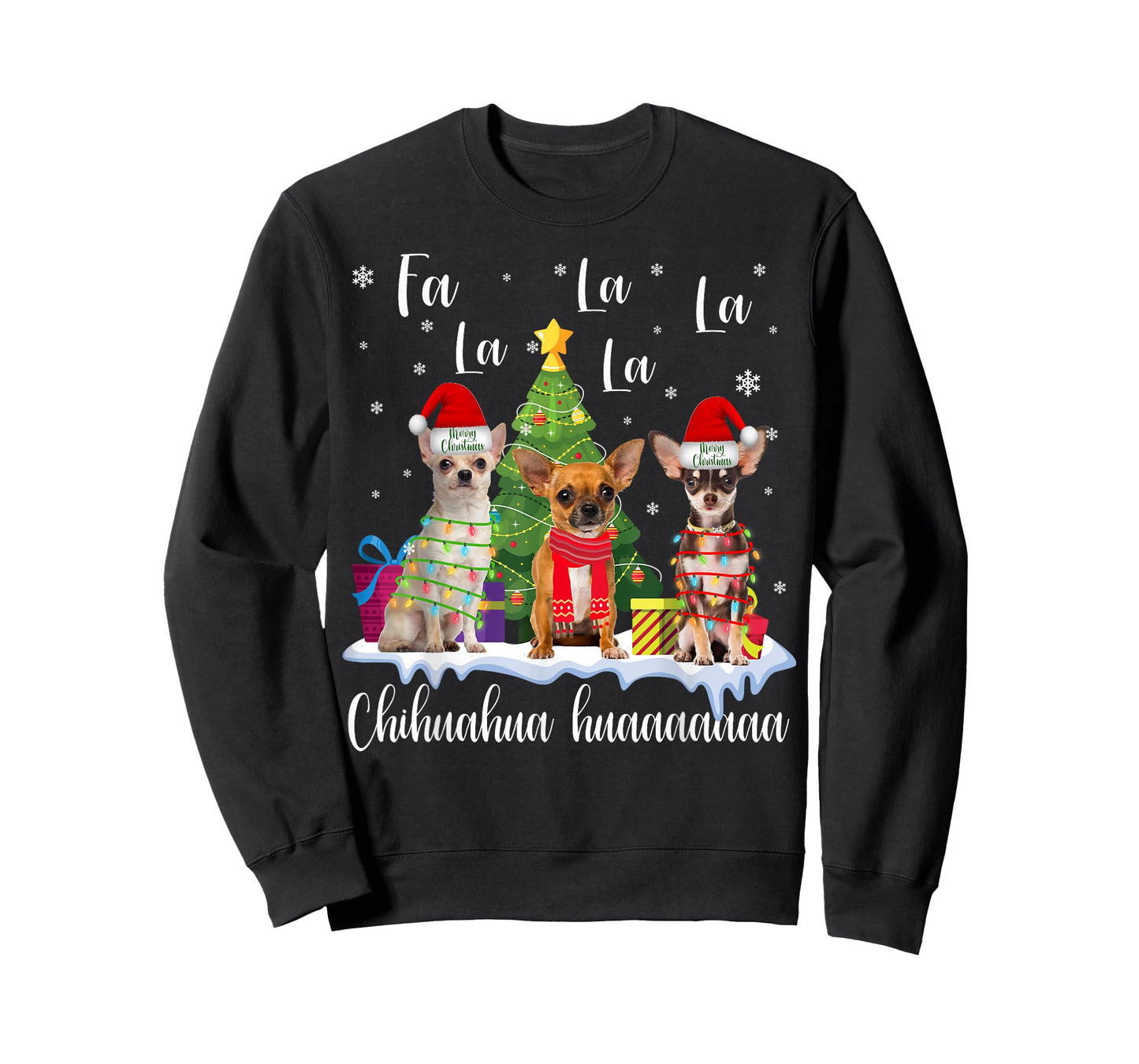 chihuahua dog xmas fa la la la funny ugly christmas sweater T-Shirt