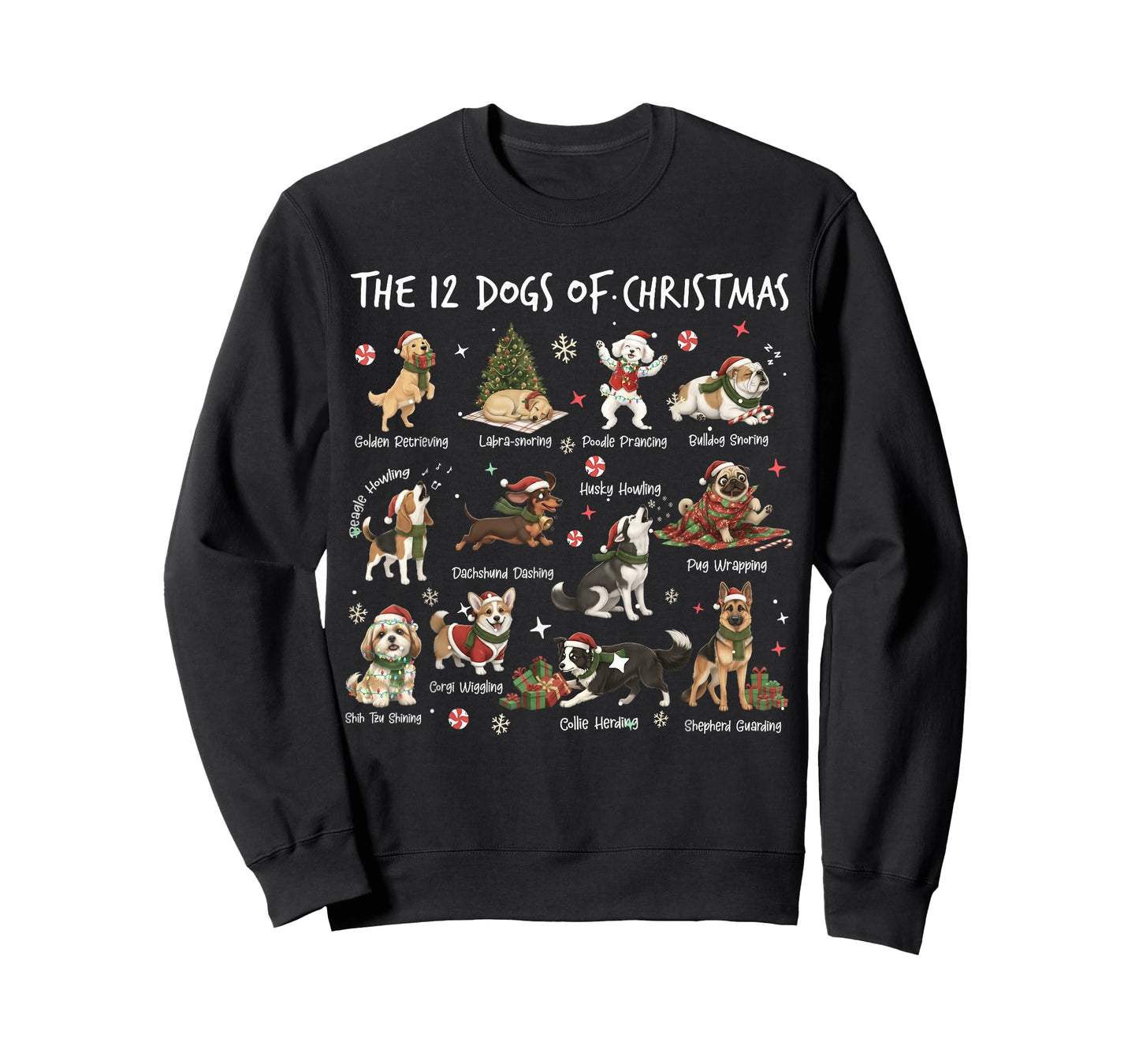 Cute 12 Dogs Xmas Funny Dog Lovers Christmas Men Women Kids T-Shirt