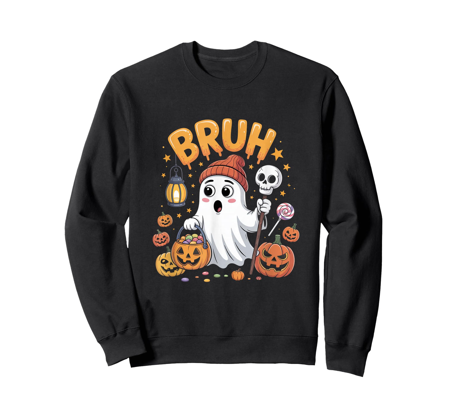 Bruh Ghost Funny Expression Pumpkin Lantern Spooky Design T-Shirt