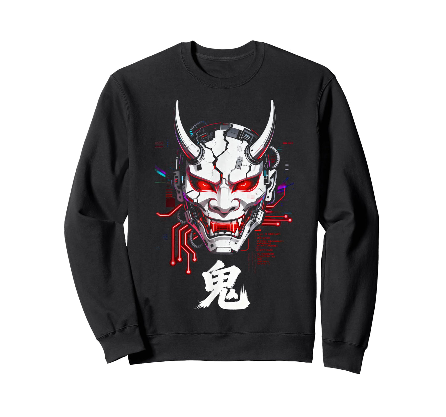 Cyberpunk Oni Mask Glitch Japanese Kanji Sci-Fi T-Shirt