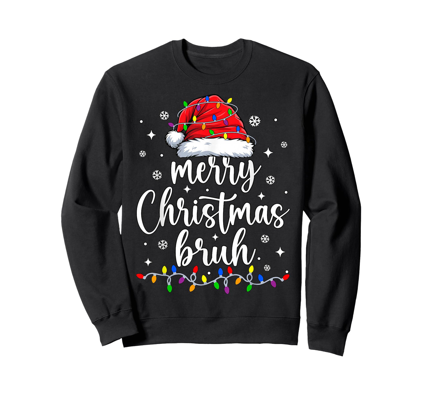 Merry Christmas Bruh Lights Red Santa Hat Xmas Men Women Kid T-Shirt