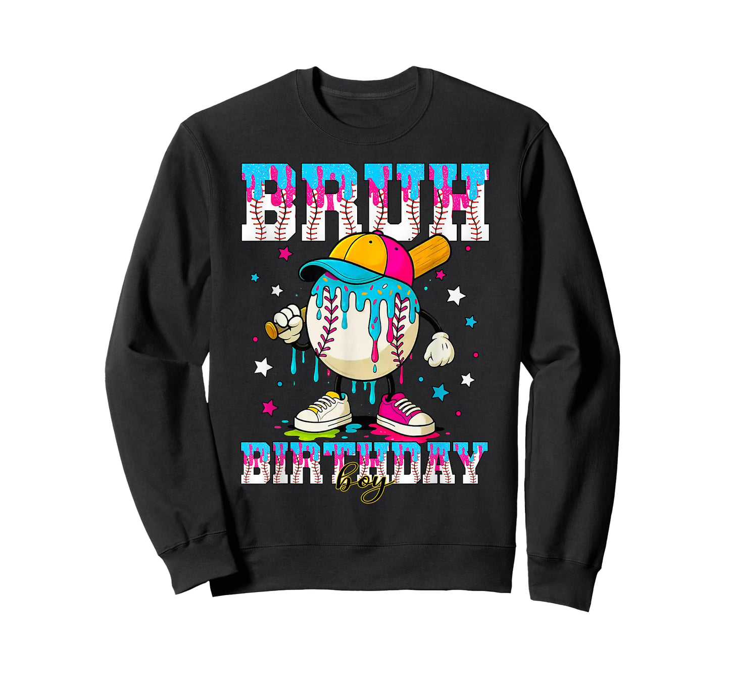 Bruh Birthday Boy Stuff Baseball Ice Cream Drip T-Shirt