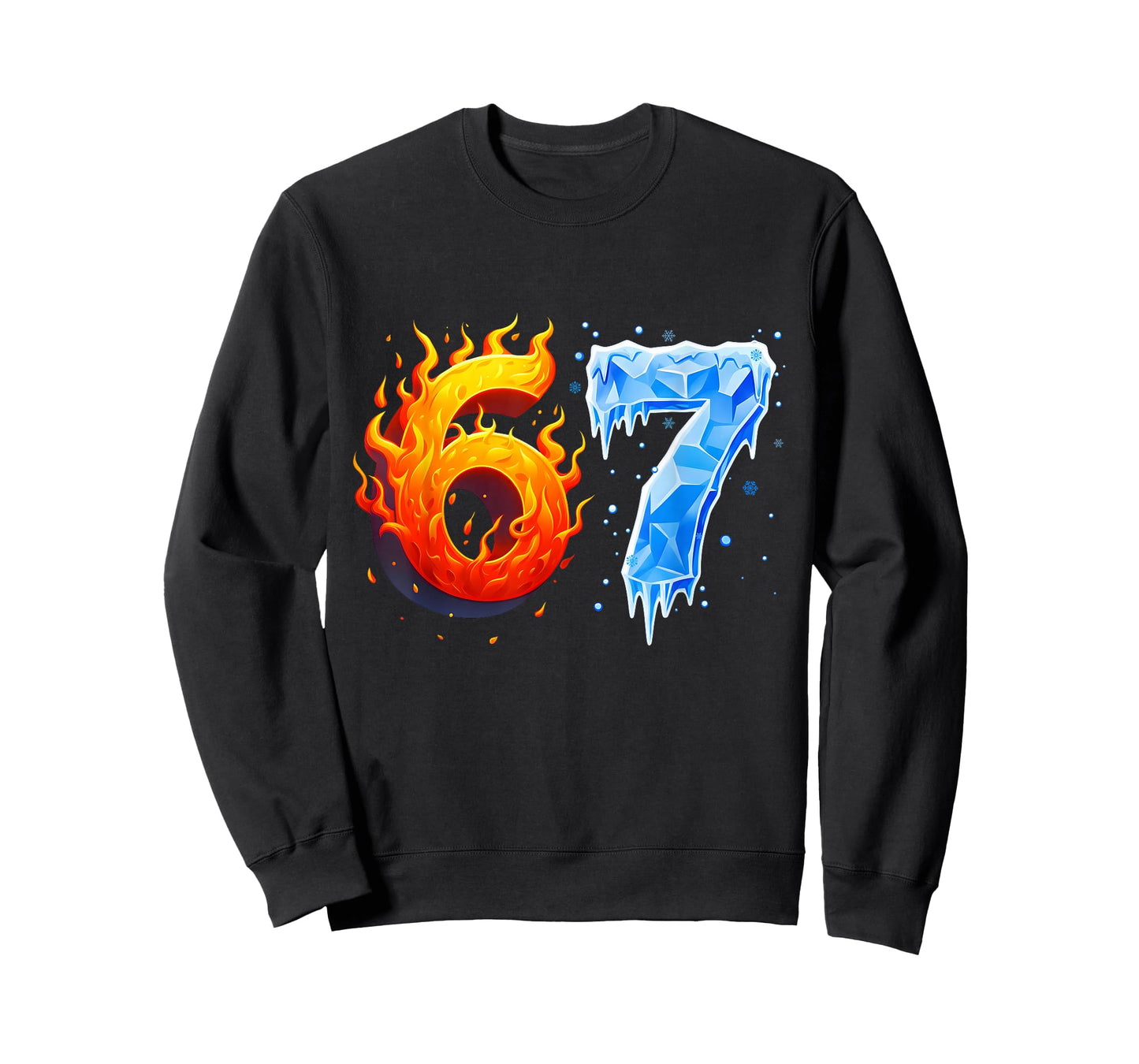 67 Six Seven 6-7 Flaming Ice Funny Teen Kids Brainrot Meme T-Shirt