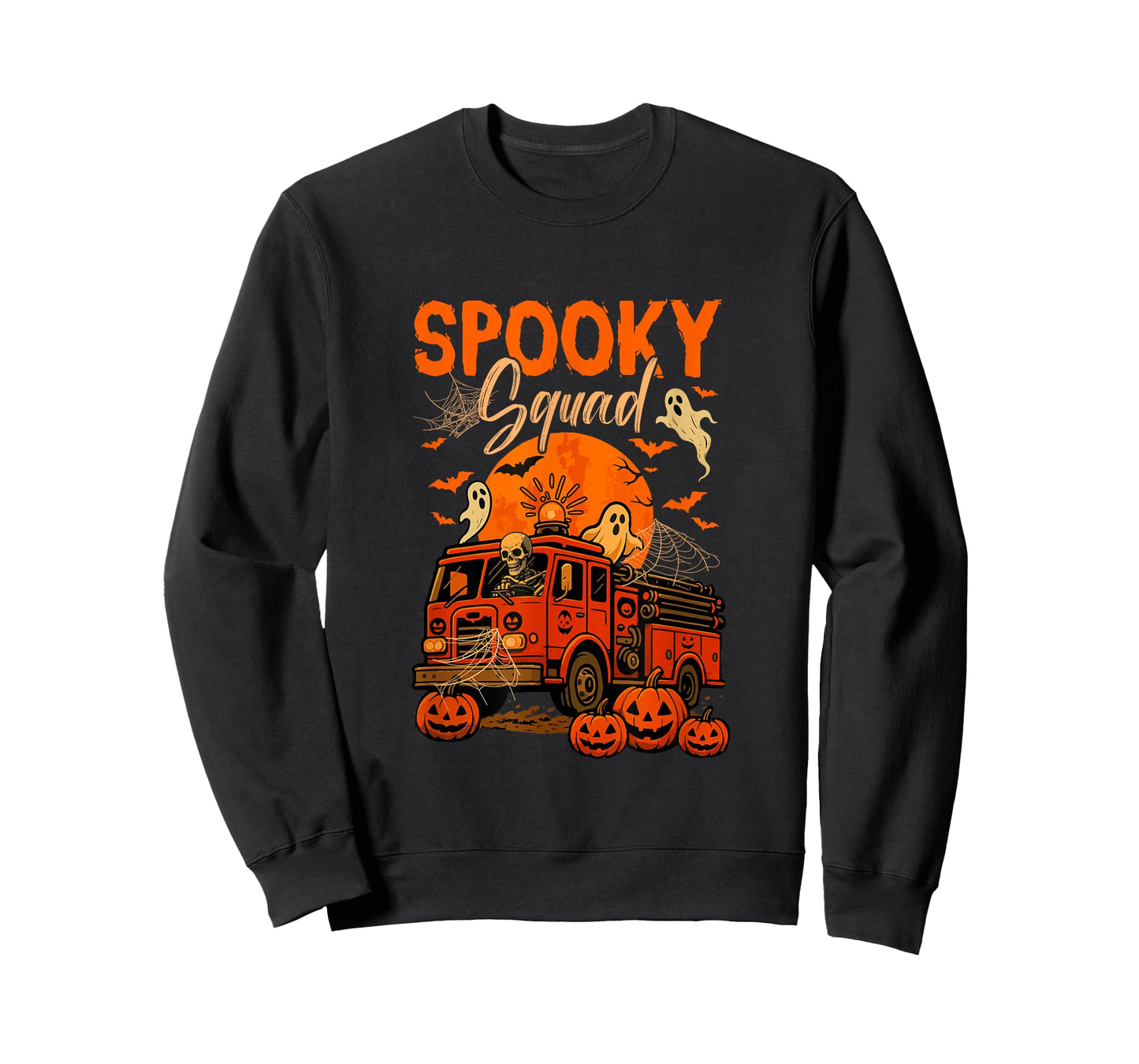 Spooky Halloween Squad Skeleton Driving Firetruck Horror Boo T-Shirt