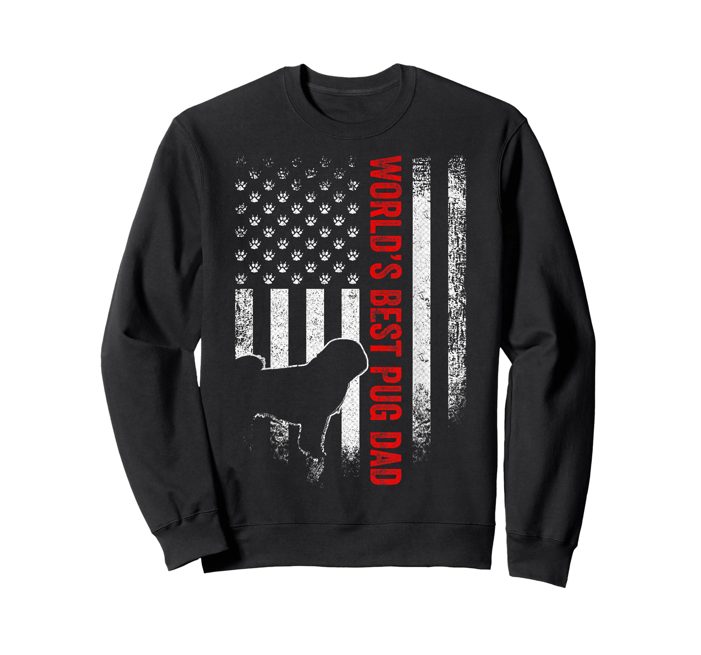 Vintage American Flag World's Best Pug Pugdog Dad Silhouette Women Men T-Shirt