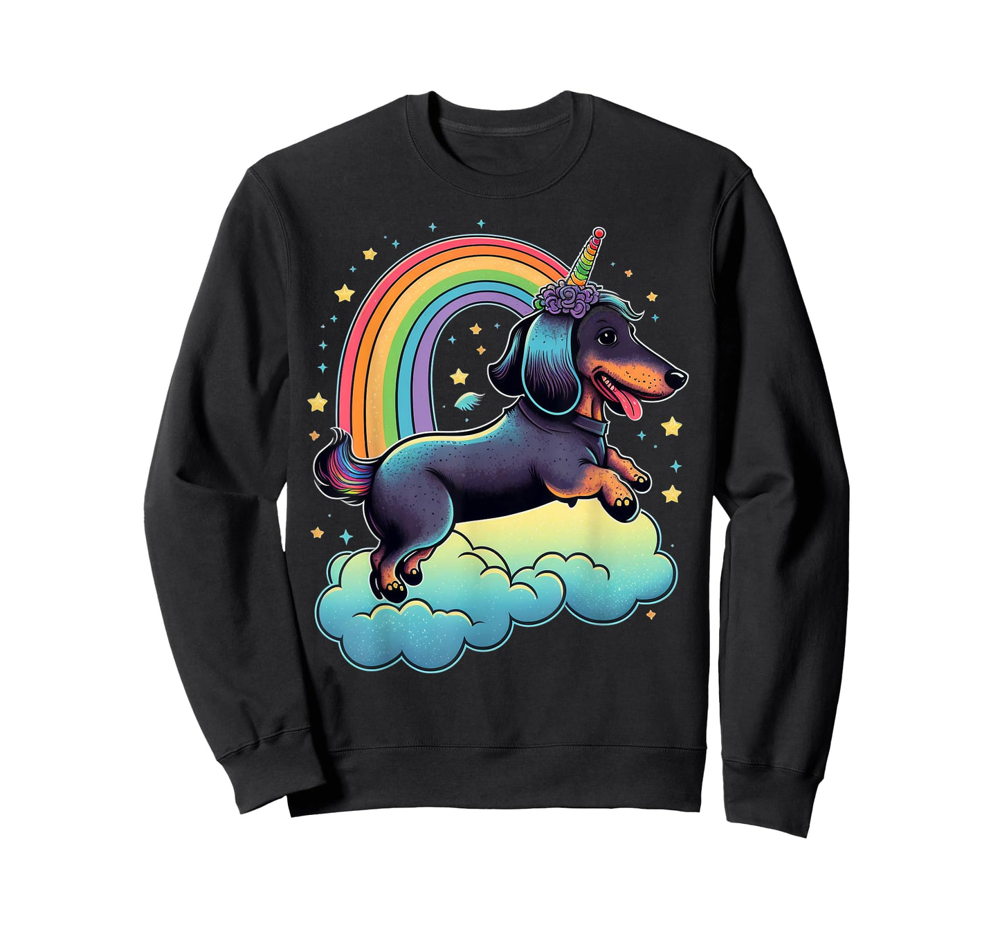 Dachshund Unicorn on Rainbow Unicorn Dachshund T-Shirt