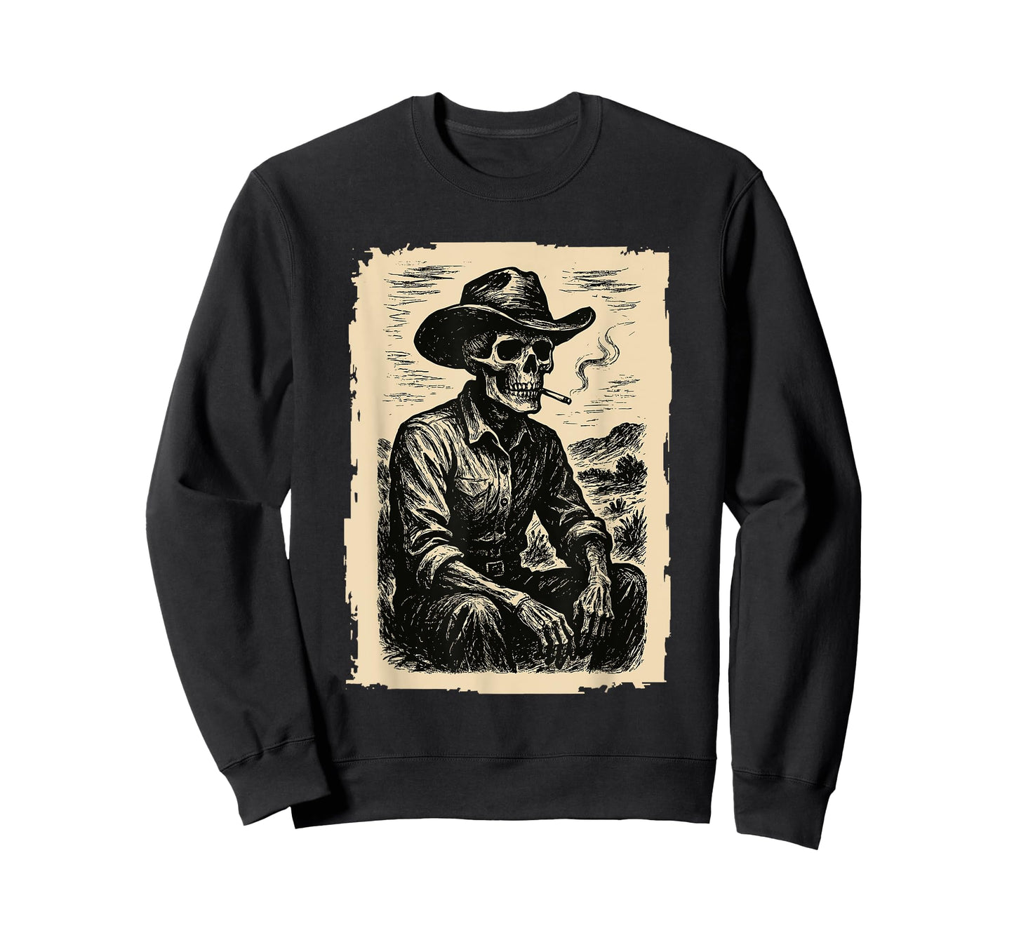 Skeleton Cowboy Smoking Goth Grunge Dark Western Gothic T-Shirt