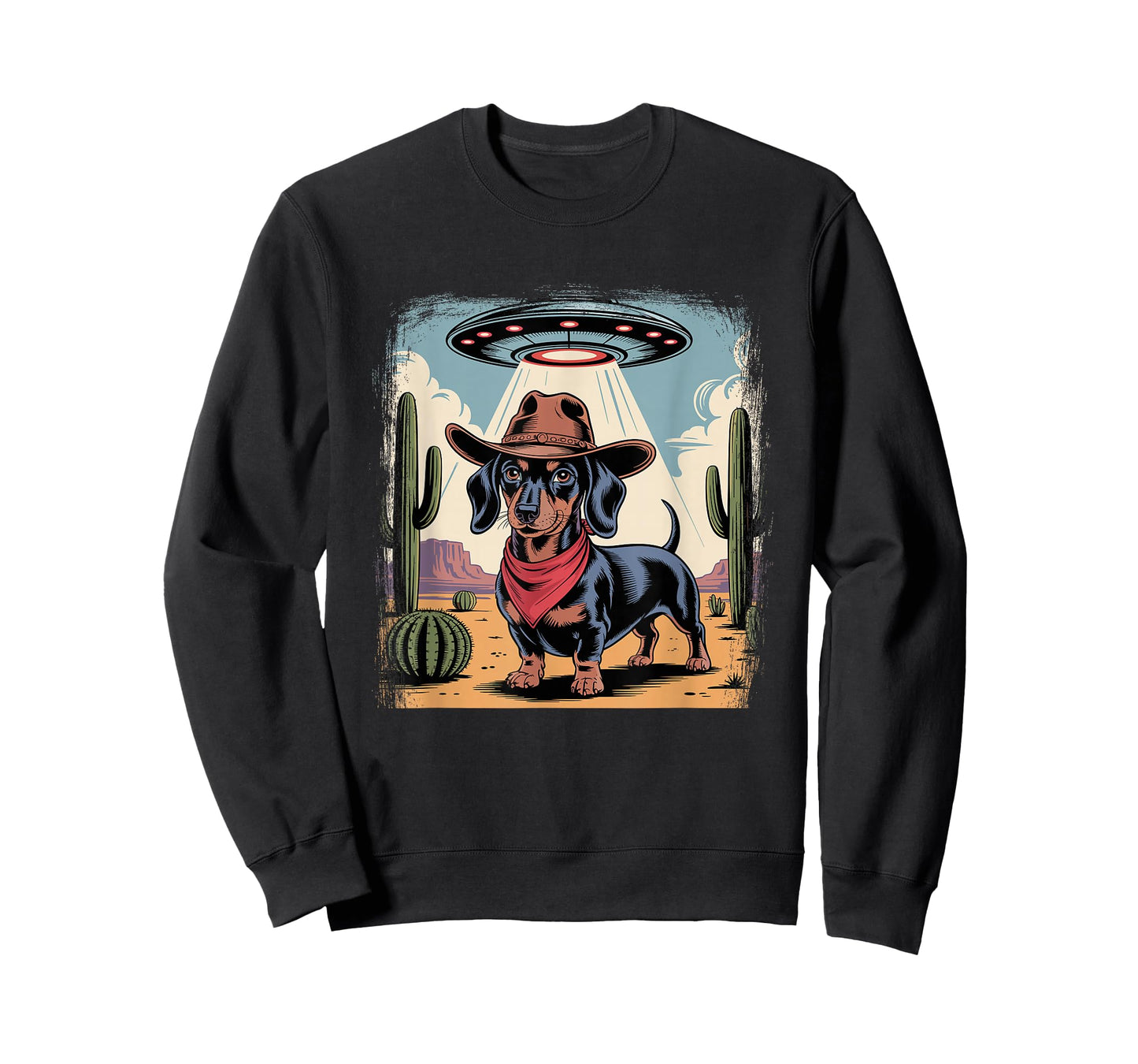 Alien Cowboy Dachshund Funny Wiener Dog UFO T-Shirt