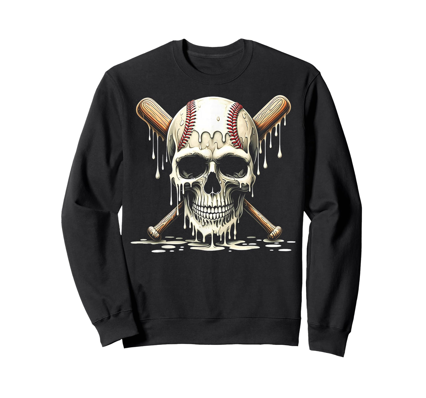 Baseball Skull and Bats Baseball Ice Cream Drip Halloween T-Shirt