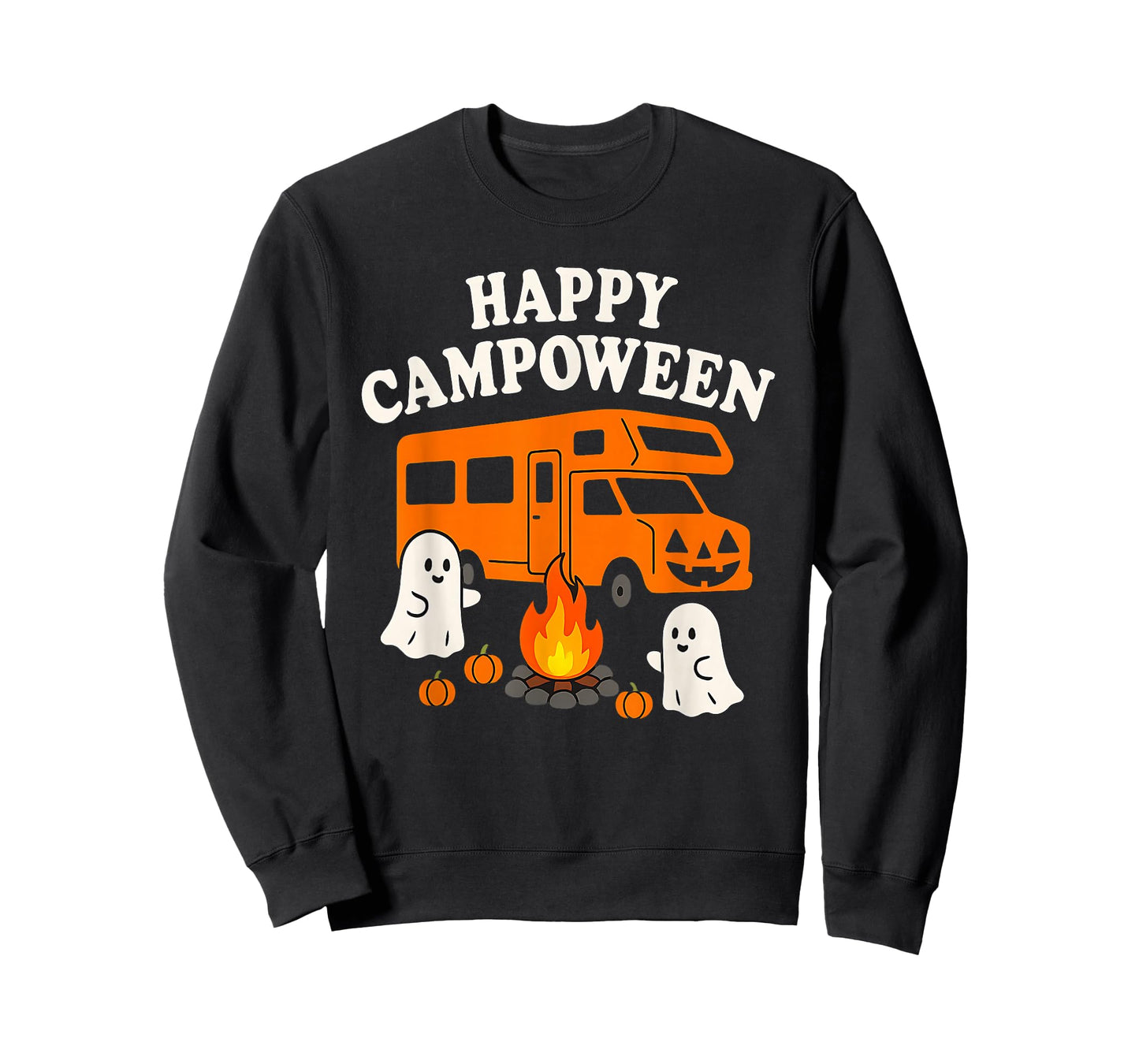 Happy Campoween Motorhome Pumpkin Halloween Ghost Campfire T-Shirt