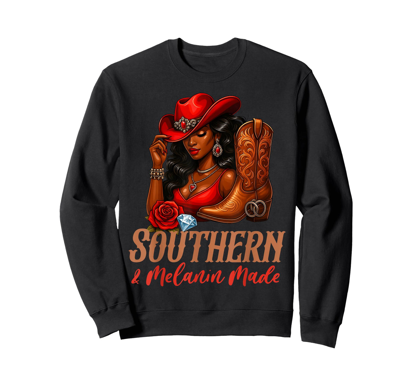 Southern & Melanin Made Black Cowgirl Western Rodeo Texas T-Shirt