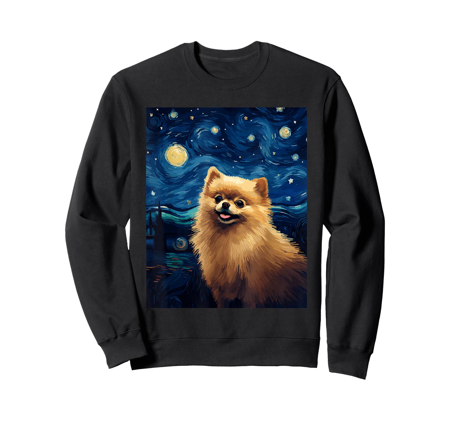 Pomeranian Dog Starry Night Van Gogh Art Lover T-Shirt
