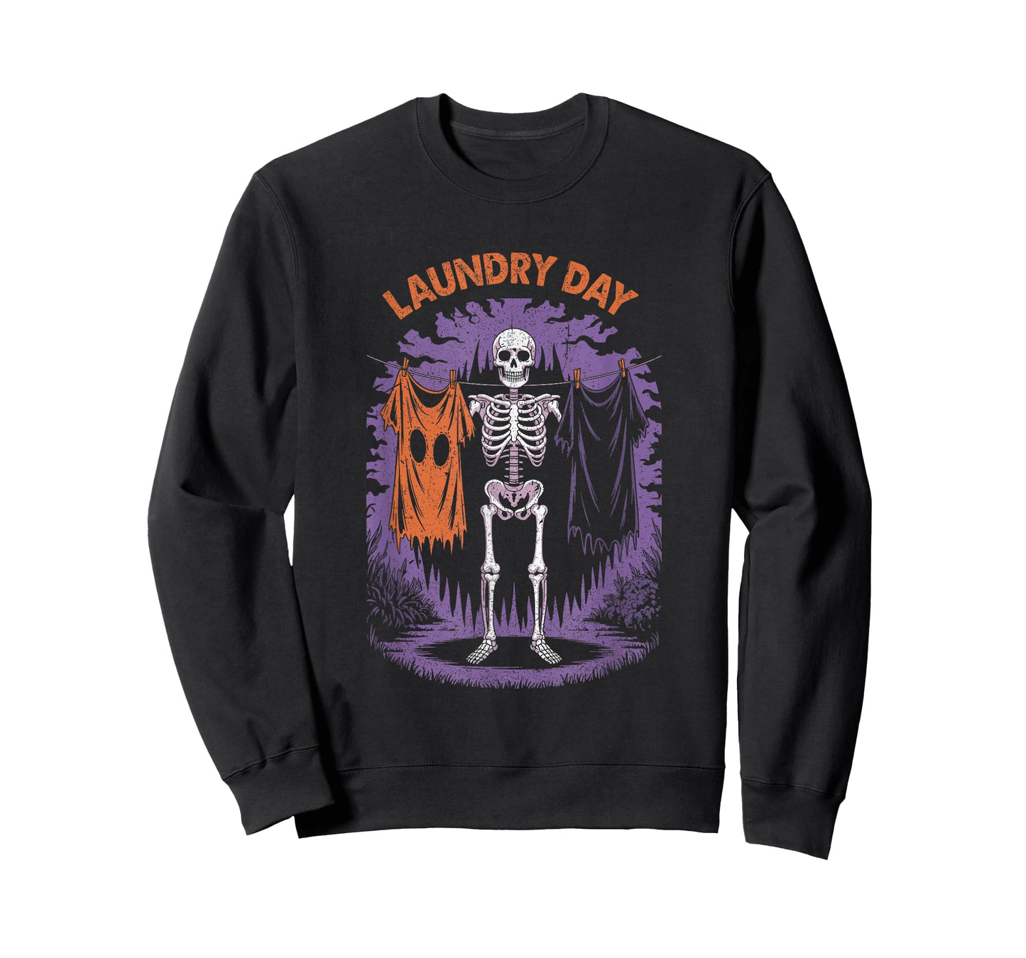 Skeleton Hanging Laundry with Ghost Sheet Funny Halloween T-Shirt