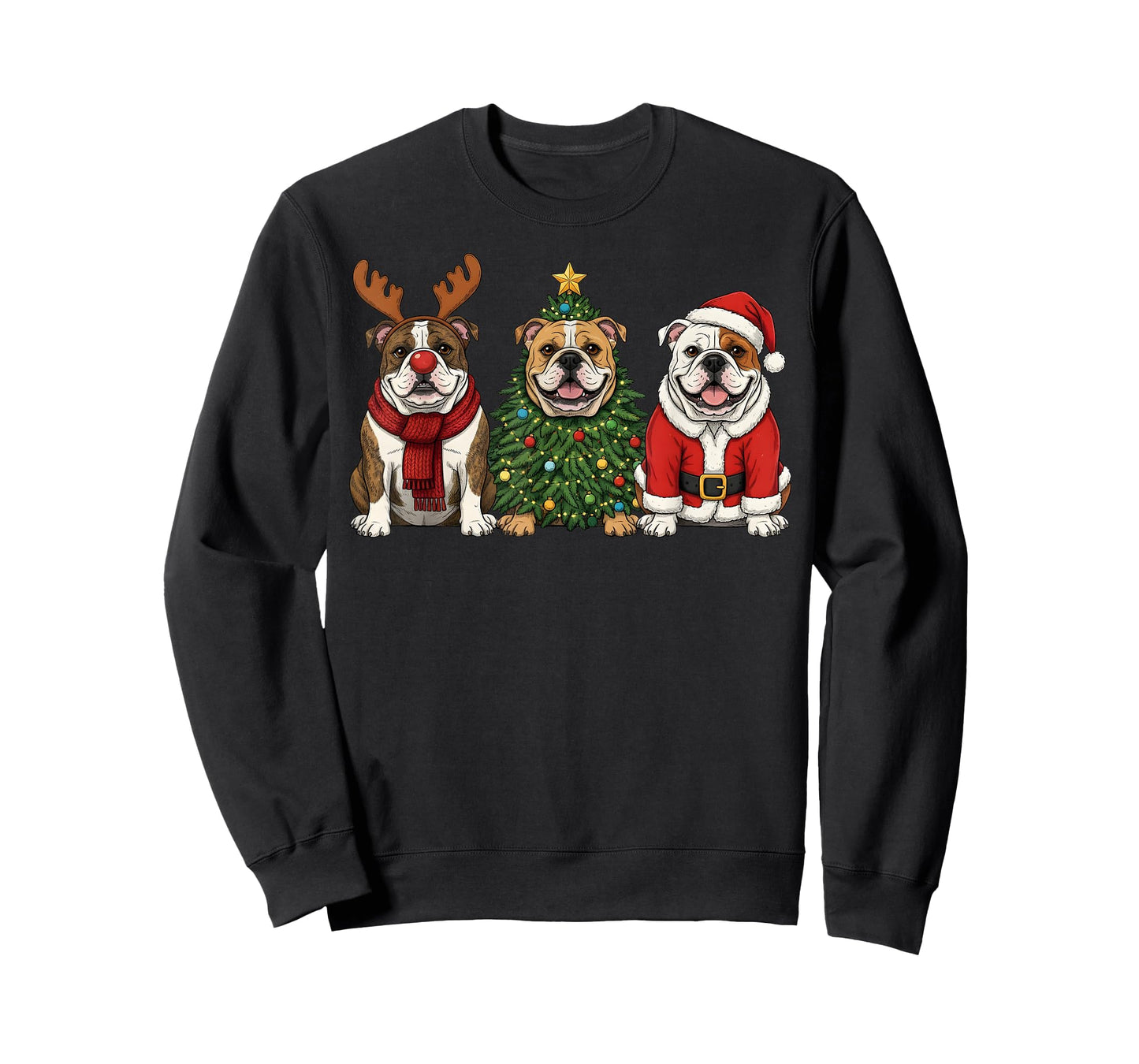 Retro Christmas English Bulldog Santa Reindeer Dog Lover T-Shirt