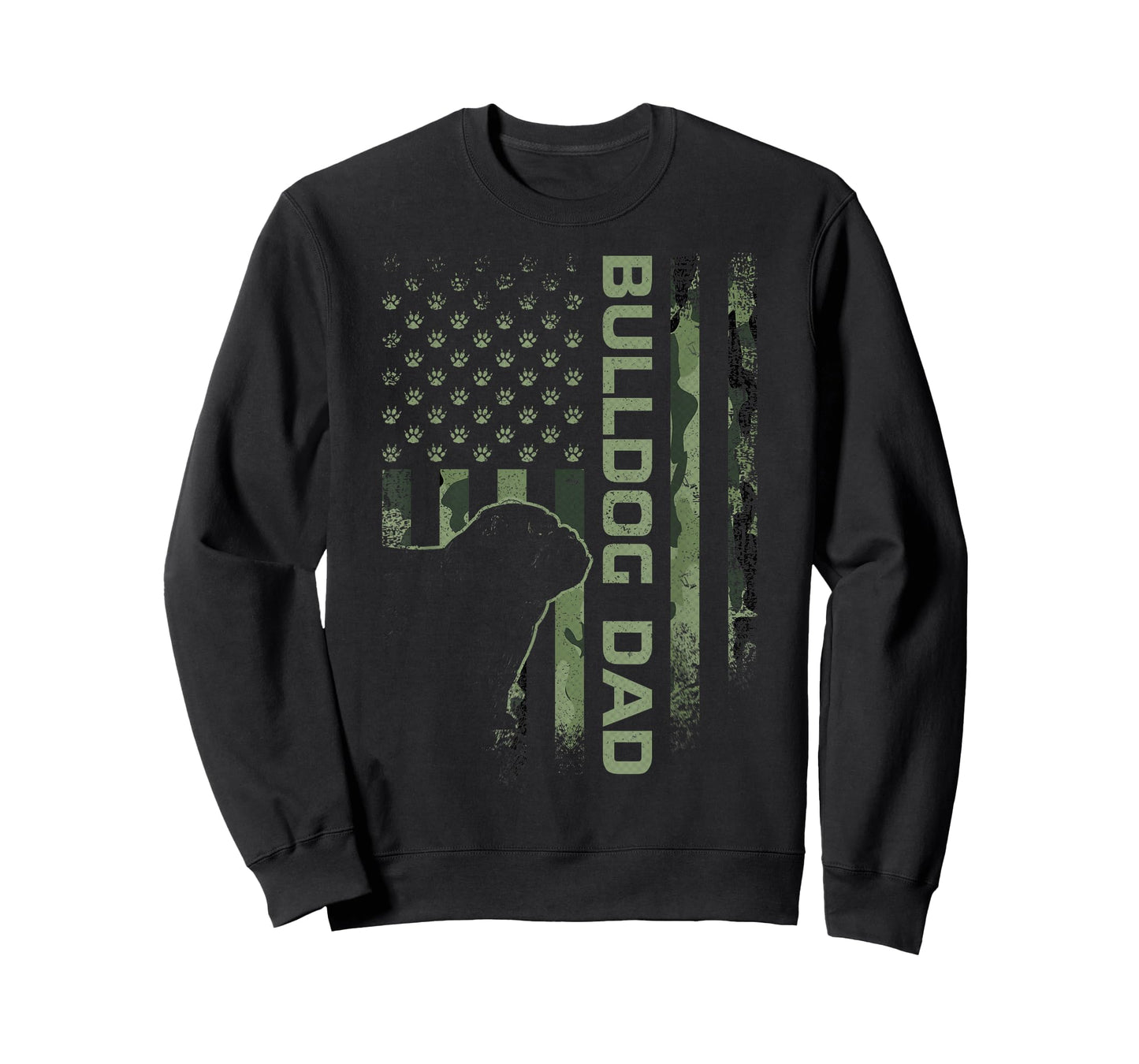 Vintage USA Camo Flag Proud English Bulldog Dad Silhouette T-Shirt