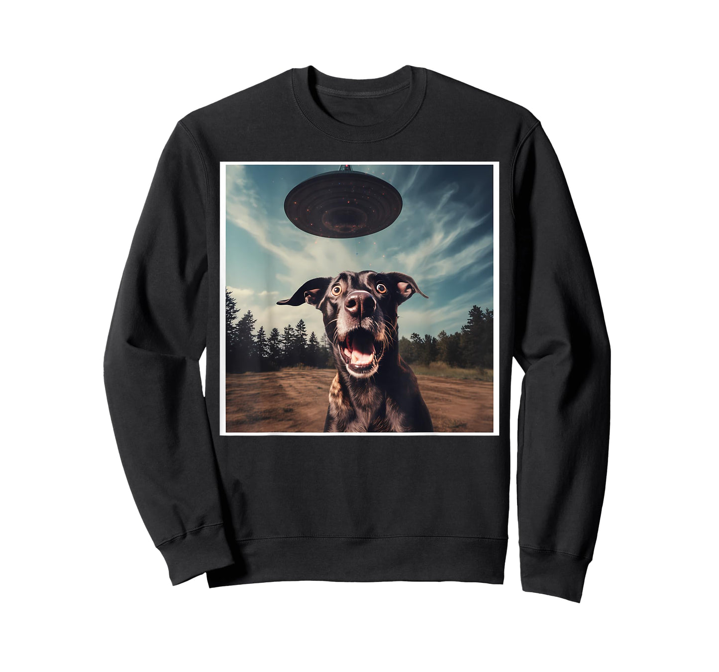 Dog Selfie with UFOs Alien Extraterrestrial UFO Believer Men Women T-Shirt