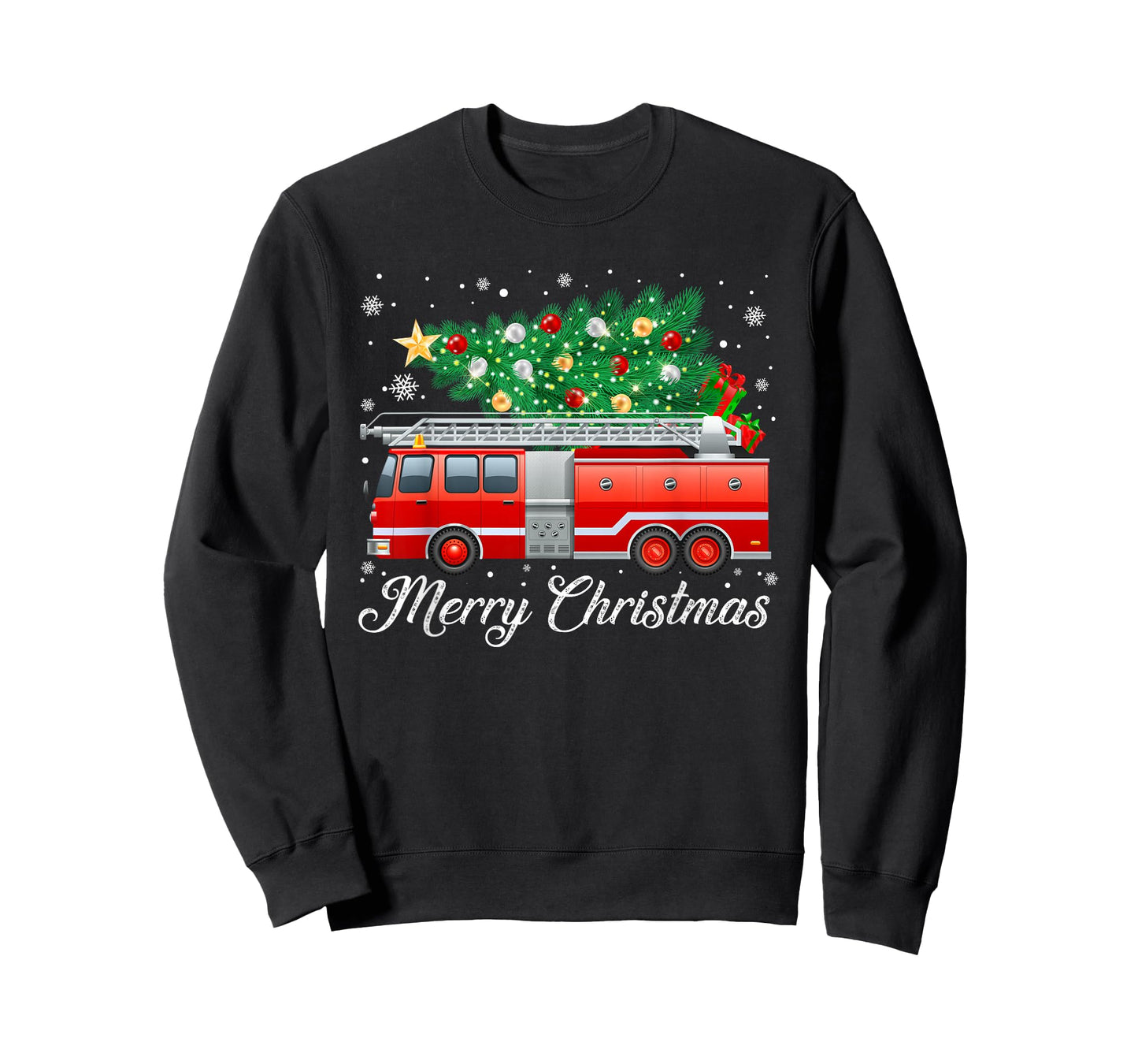 Firetruck Christmas Tree Funny Xmas Pajamas Firefighter T-Shirt