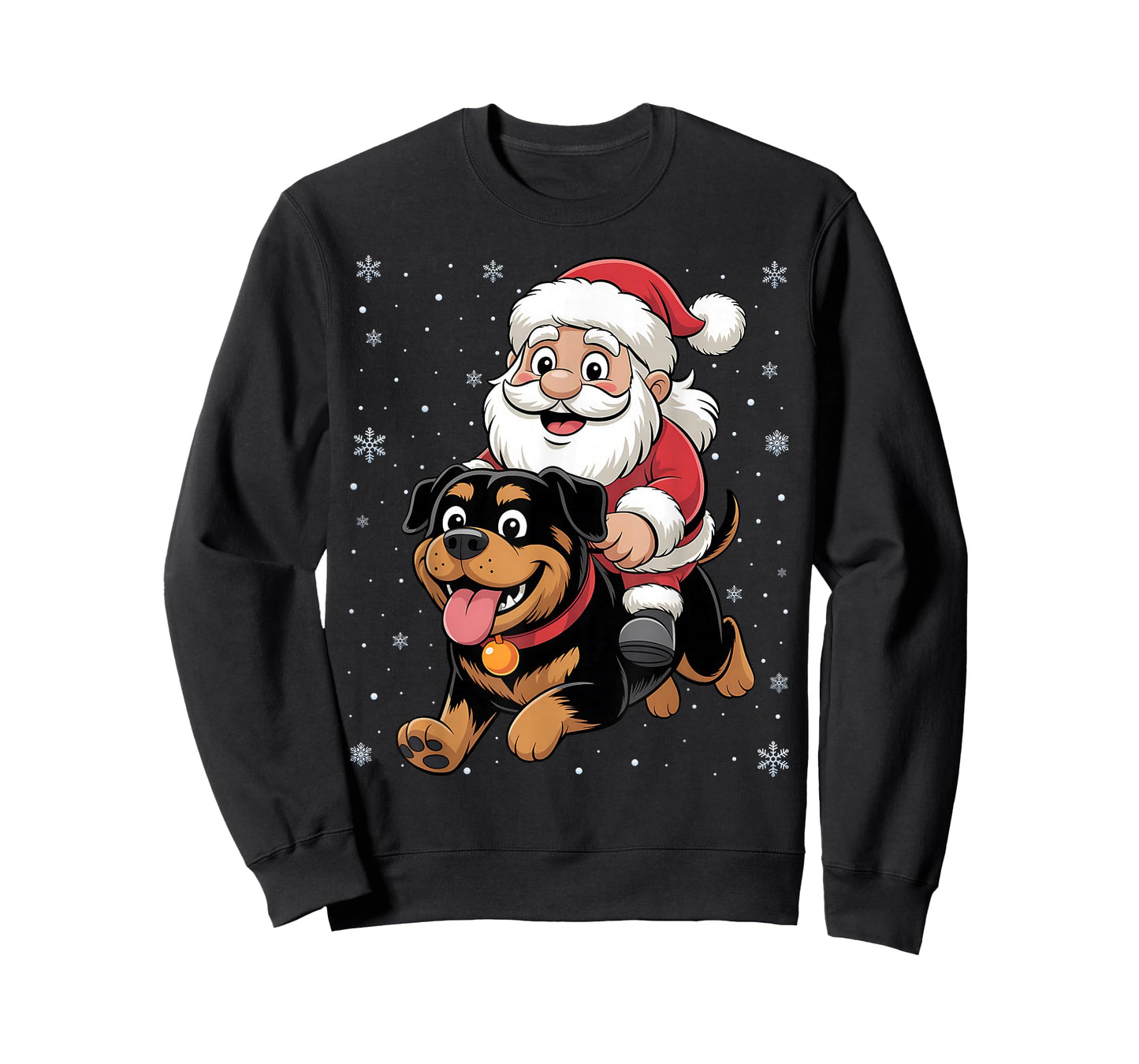 Santa Claus Riding Rottweiler Dog Christmas Matching PJs T-Shirt