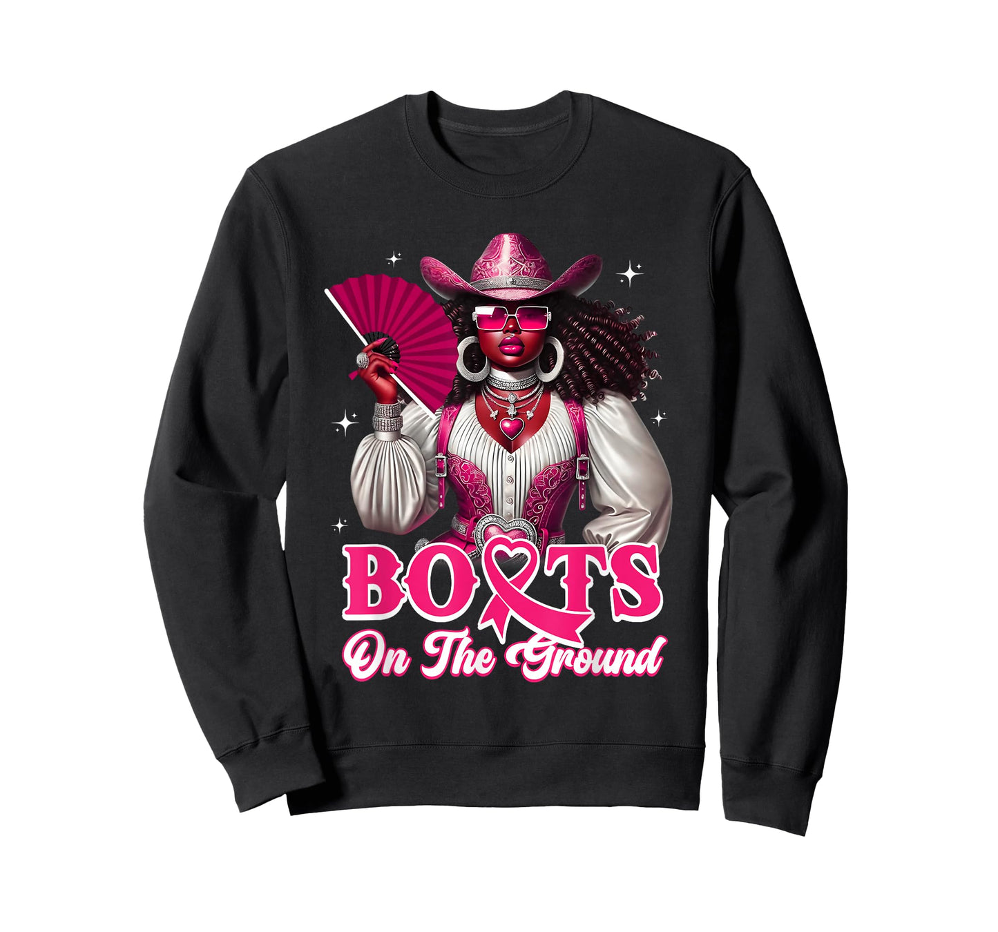 Boots On The Ground Pink Cowgirl Breast Cancer Western Women T-Shirt