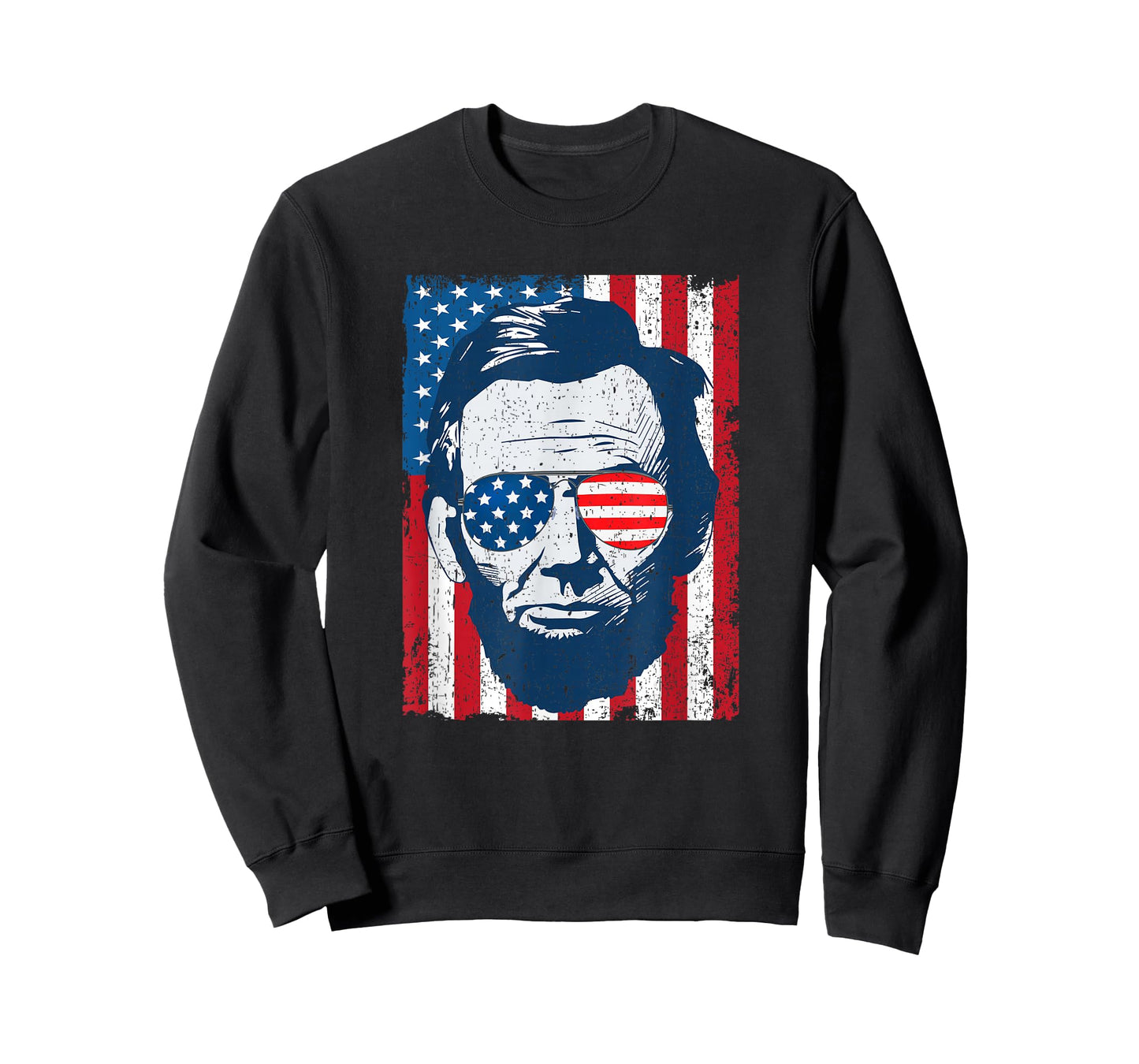 Abe Lincoln Beard Sunglasses & American Flag 4th Of July T-Shirt