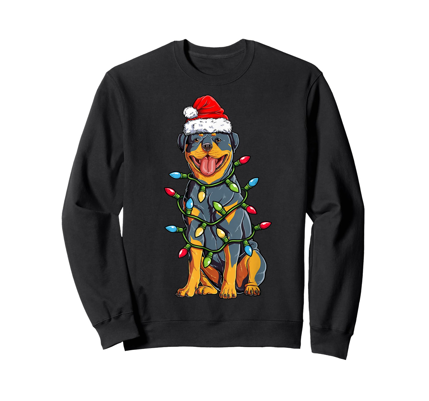 Rottweiler Santa Christmas Tree Lights Xmas Boys Dog Dogmas T-Shirt
