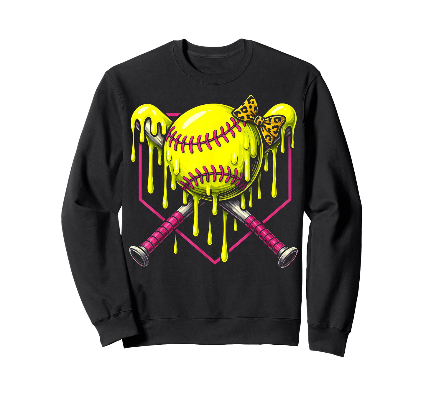 Softball Drip Girls Ice Cream Drip Youth Softball Girl Bow T-Shirt