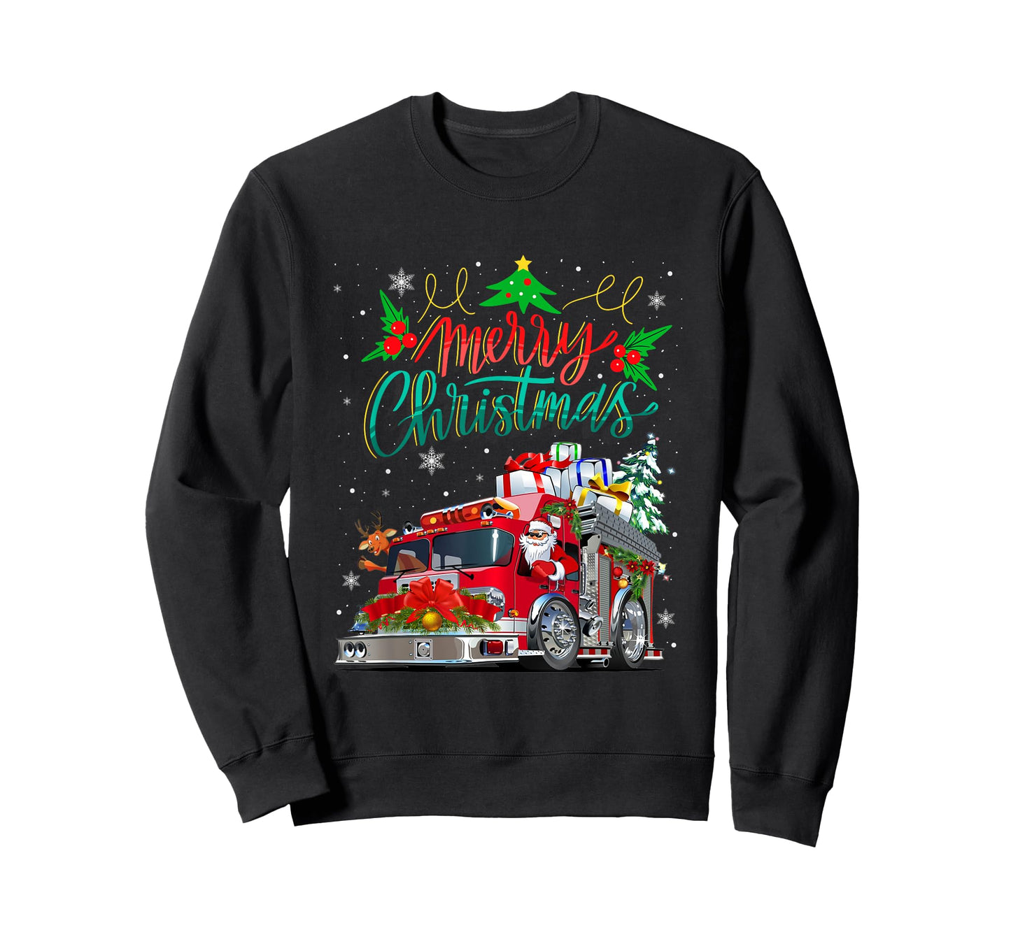 Firetruck Santa Sleigh Fireman Christmas Firefighter Xmas T-Shirt