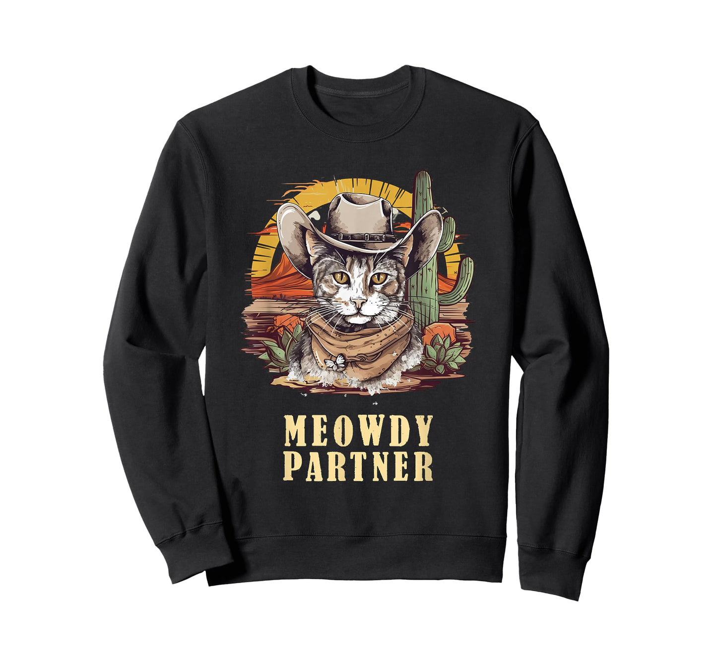 Meowdy Partner Cat Funny Howdy Meme Wild West Cowboy Hat T-Shirt