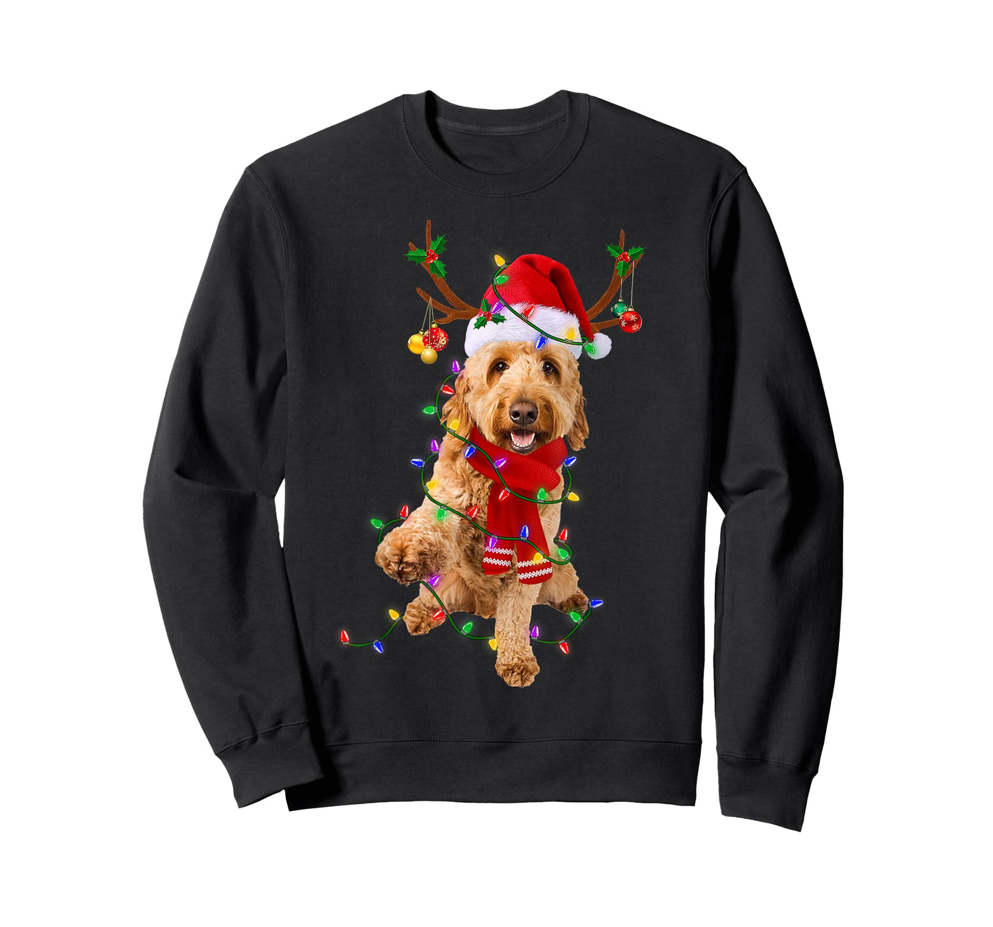 Funny Goldendoodle Dog Tree Christmas Lights Pajama Men Women Kids T-Shirt