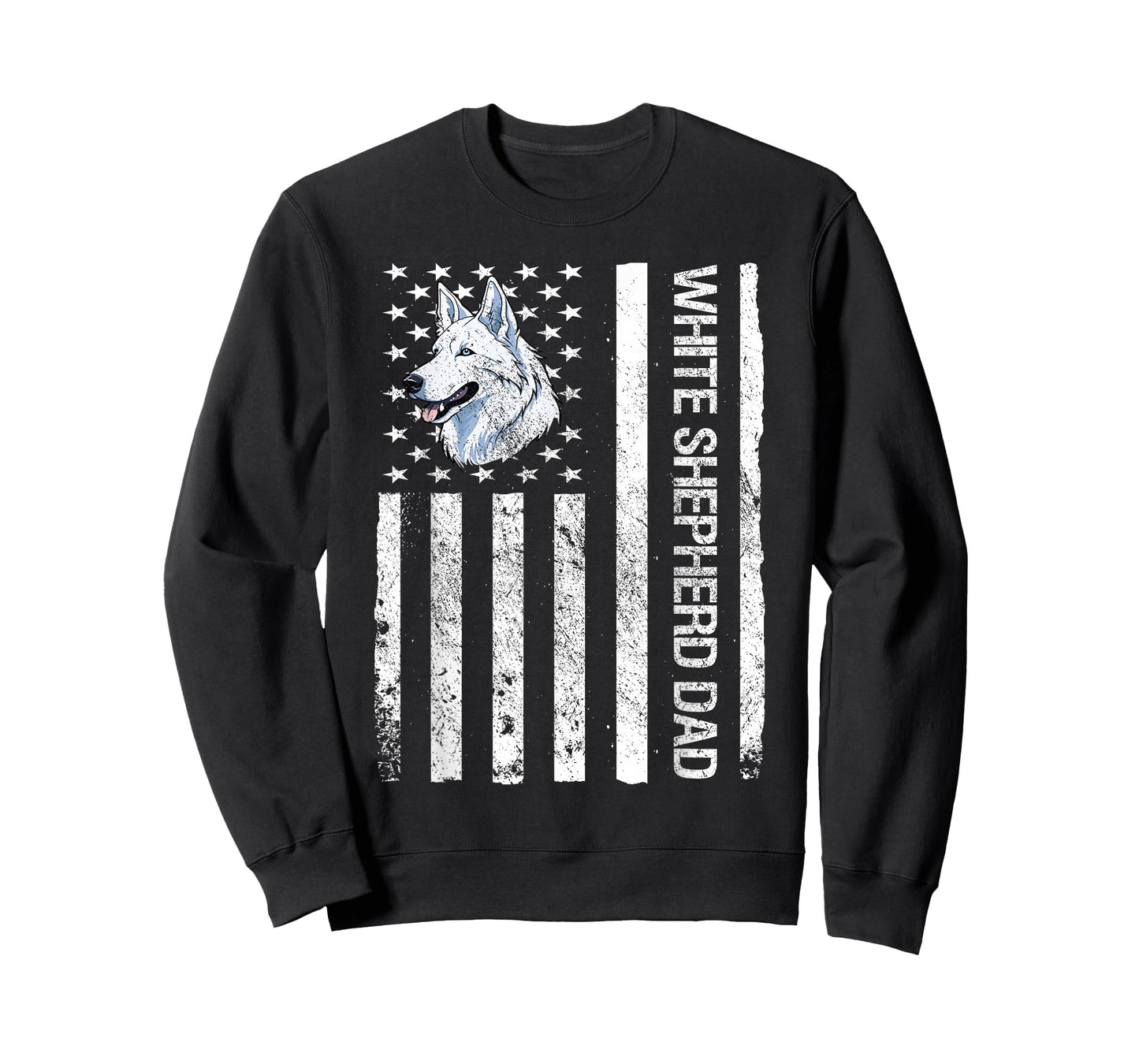 White Shepherd Dad USA Flag White German Shepherd T-Shirt