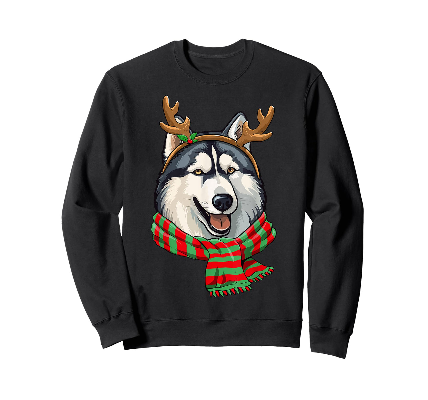 Siberian Husky Dog Christmas Reindeer Santa Hat Funny Xmas T-Shirt for Men Women Kids