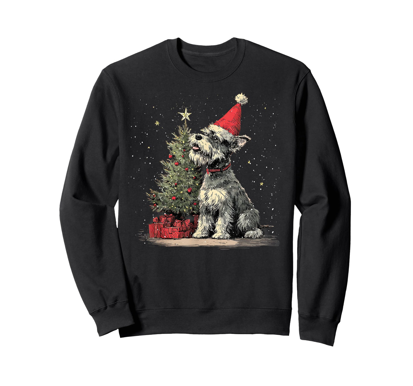 Funny Schnauzer Christmas Tree Dog Lights Xmas T-Shirt